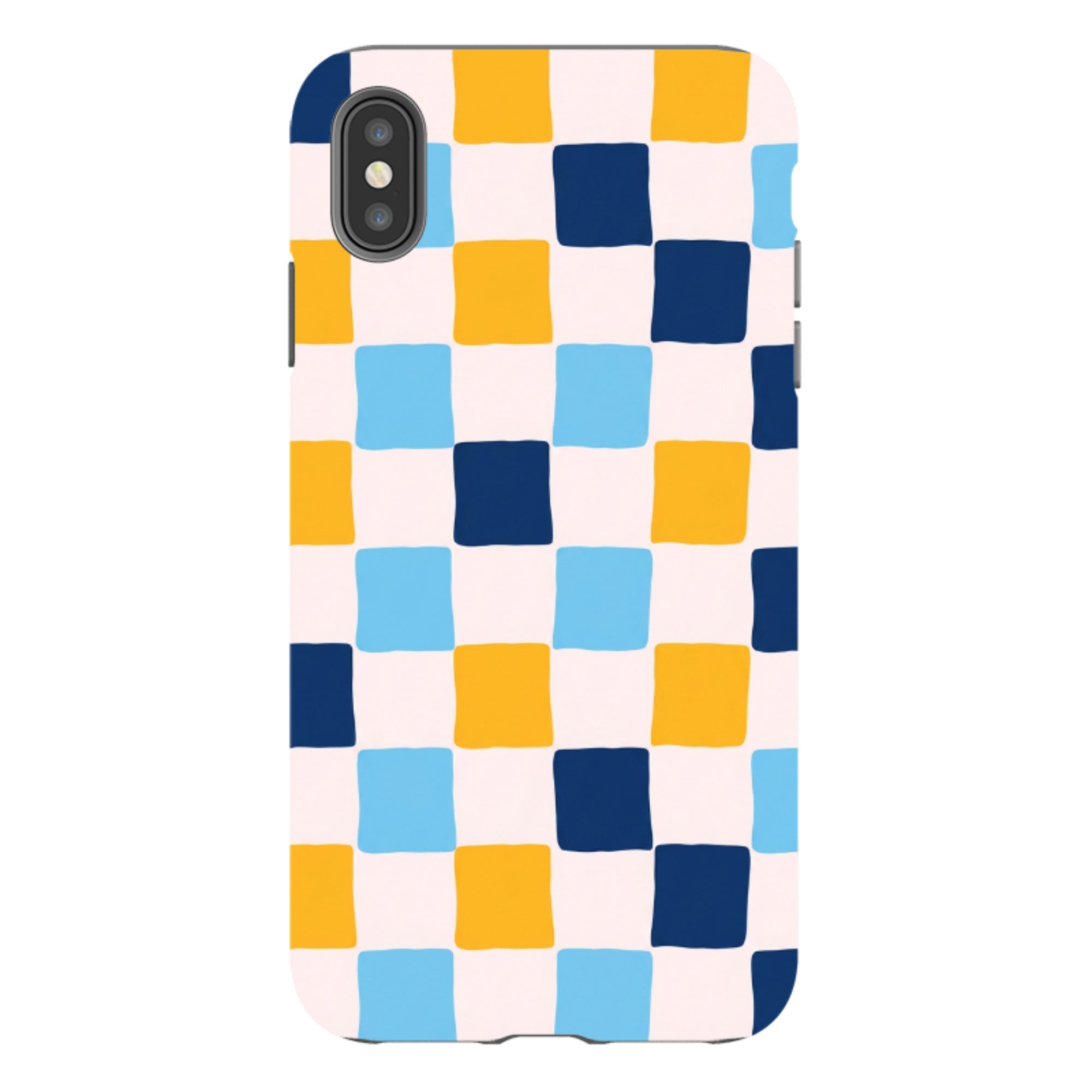 iPhone Tough Case - Blue & Yellow Checkerboard