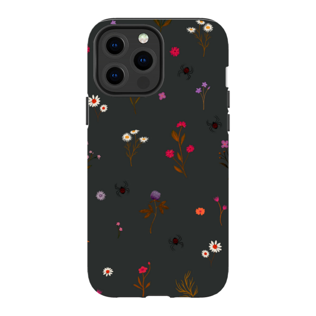 iPhone Tough Case - Florals and Spiders - Charcoal By Katherine Quinn