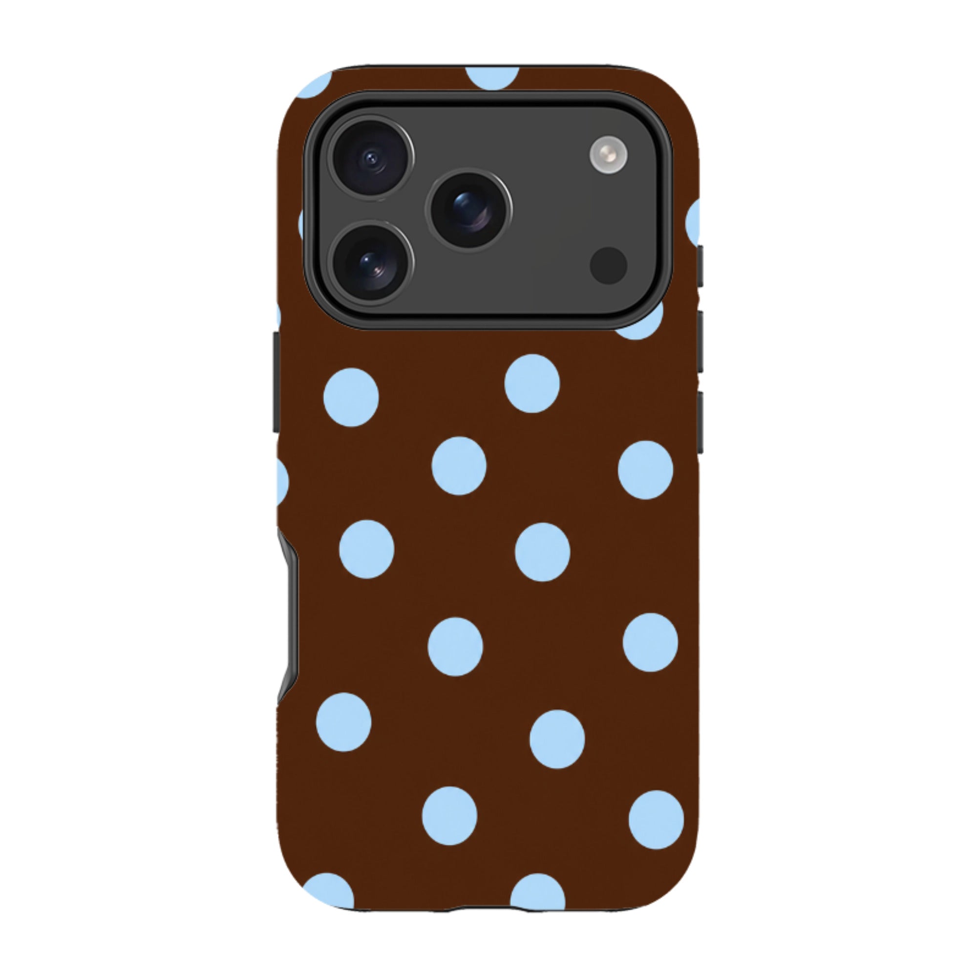iPhone Tough Case - Chocolate Brown & Baby Blue Polka Dot