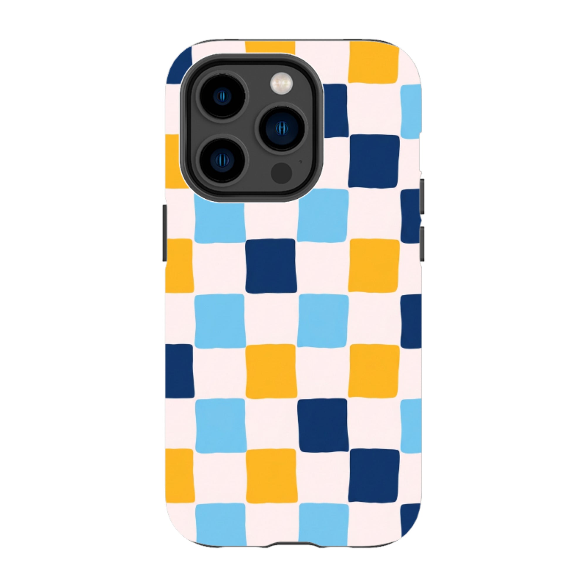 iPhone Tough Case - Blue & Yellow Checkerboard