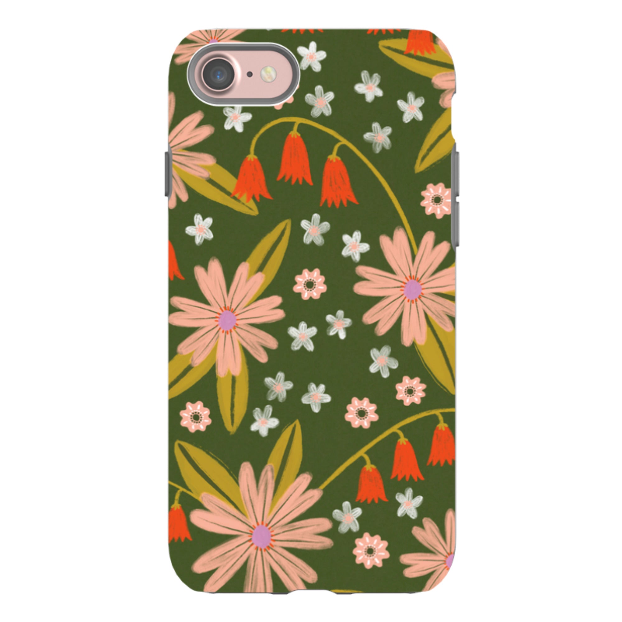 iPhone Tough Case - Red and Green Floral Pattern By Lee Foster Wilson