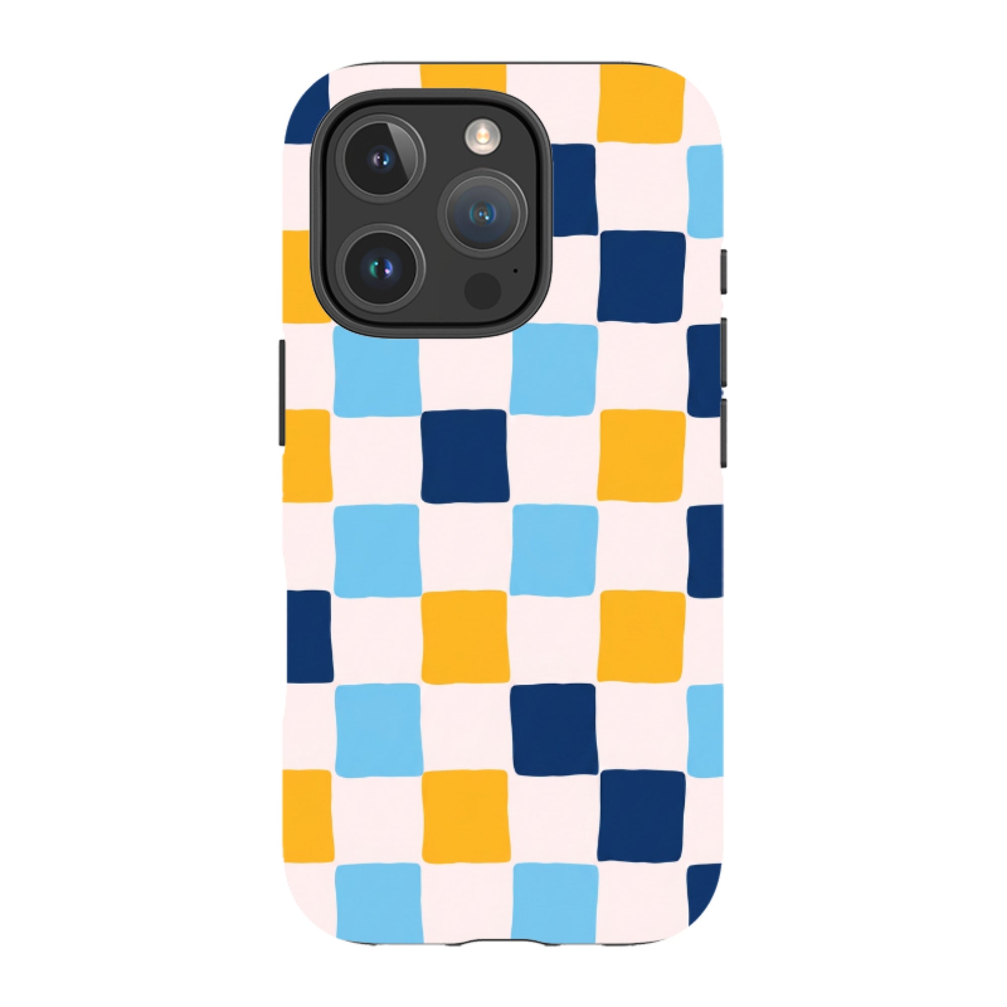 iPhone Tough Case - Blue & Yellow Checkerboard