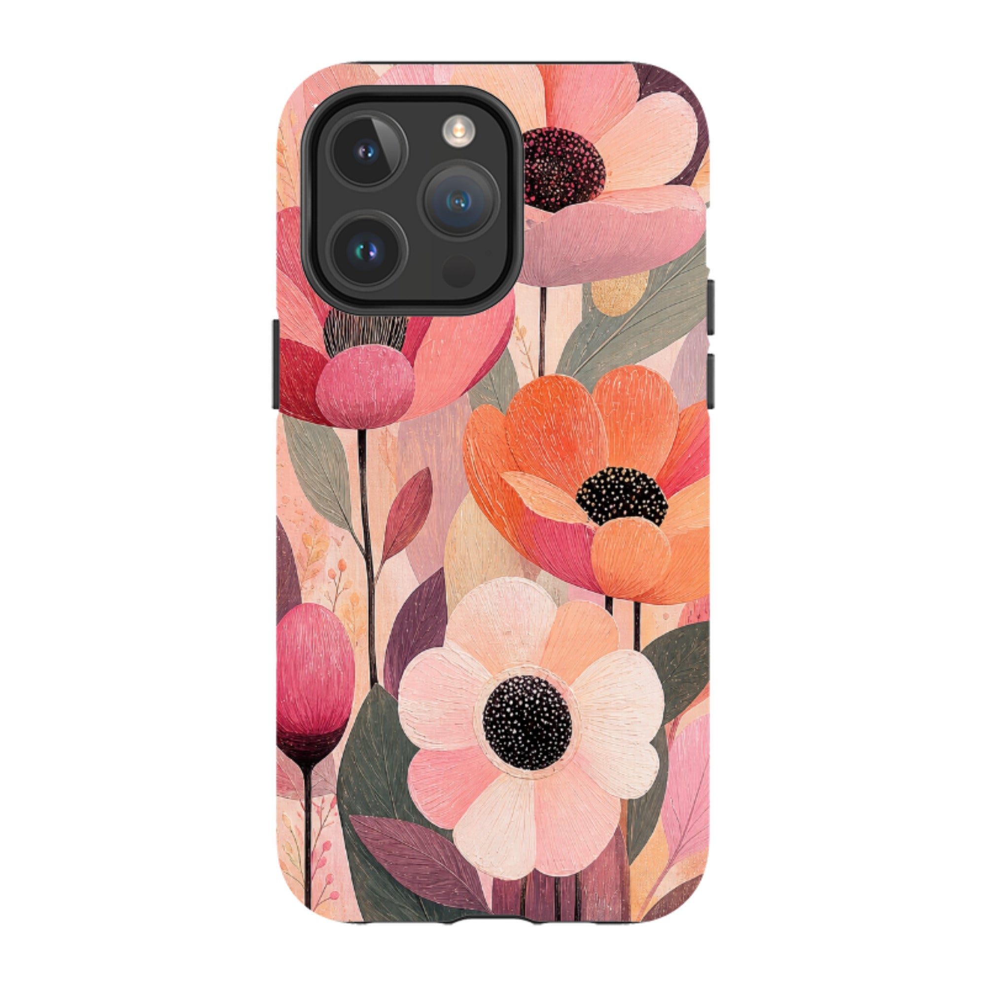 iPhone MagSafe Tough Case - Peach Woodgrain Floral