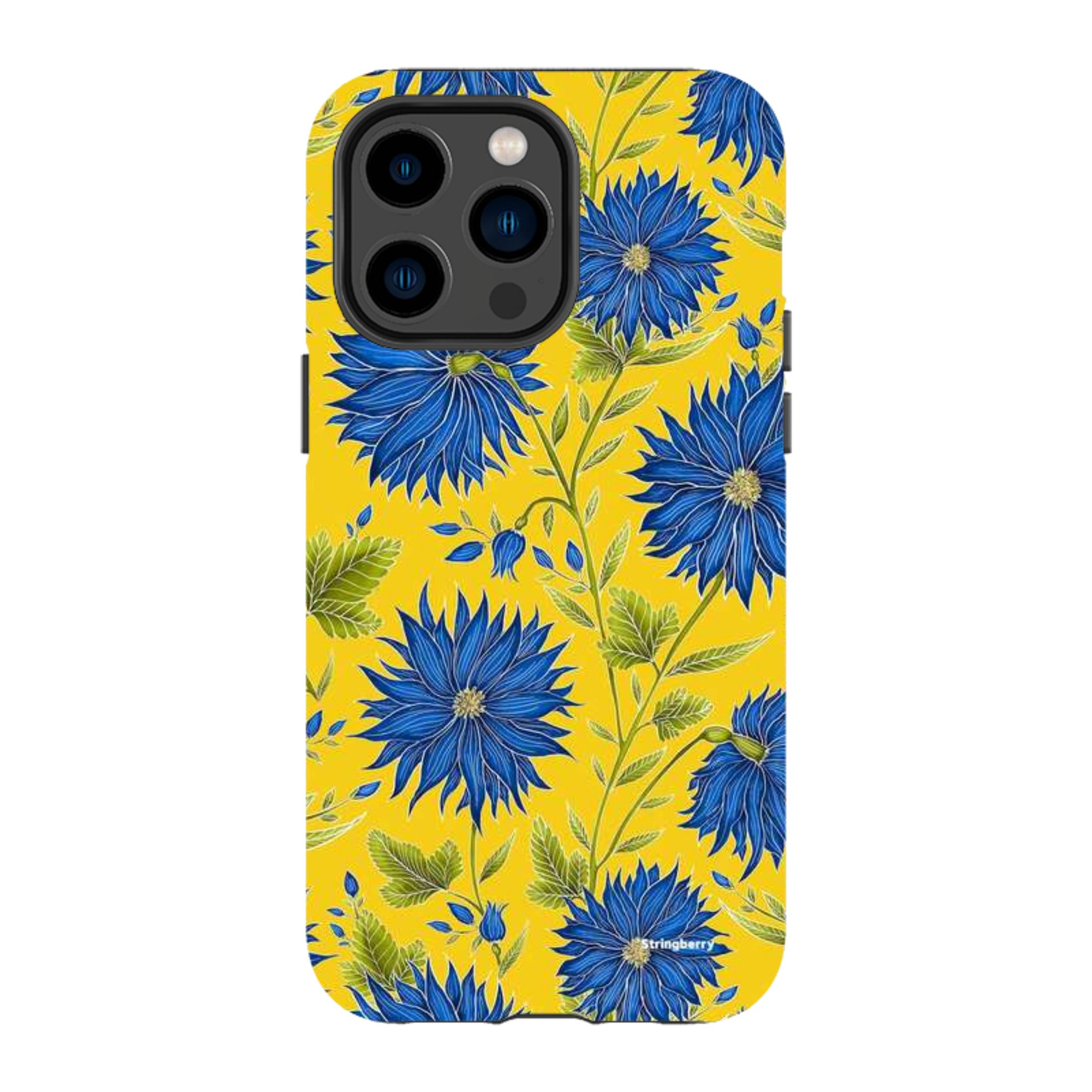 iPhone MagSafe Tough Case - Blue Flowers Yellow By Catherine Rowe