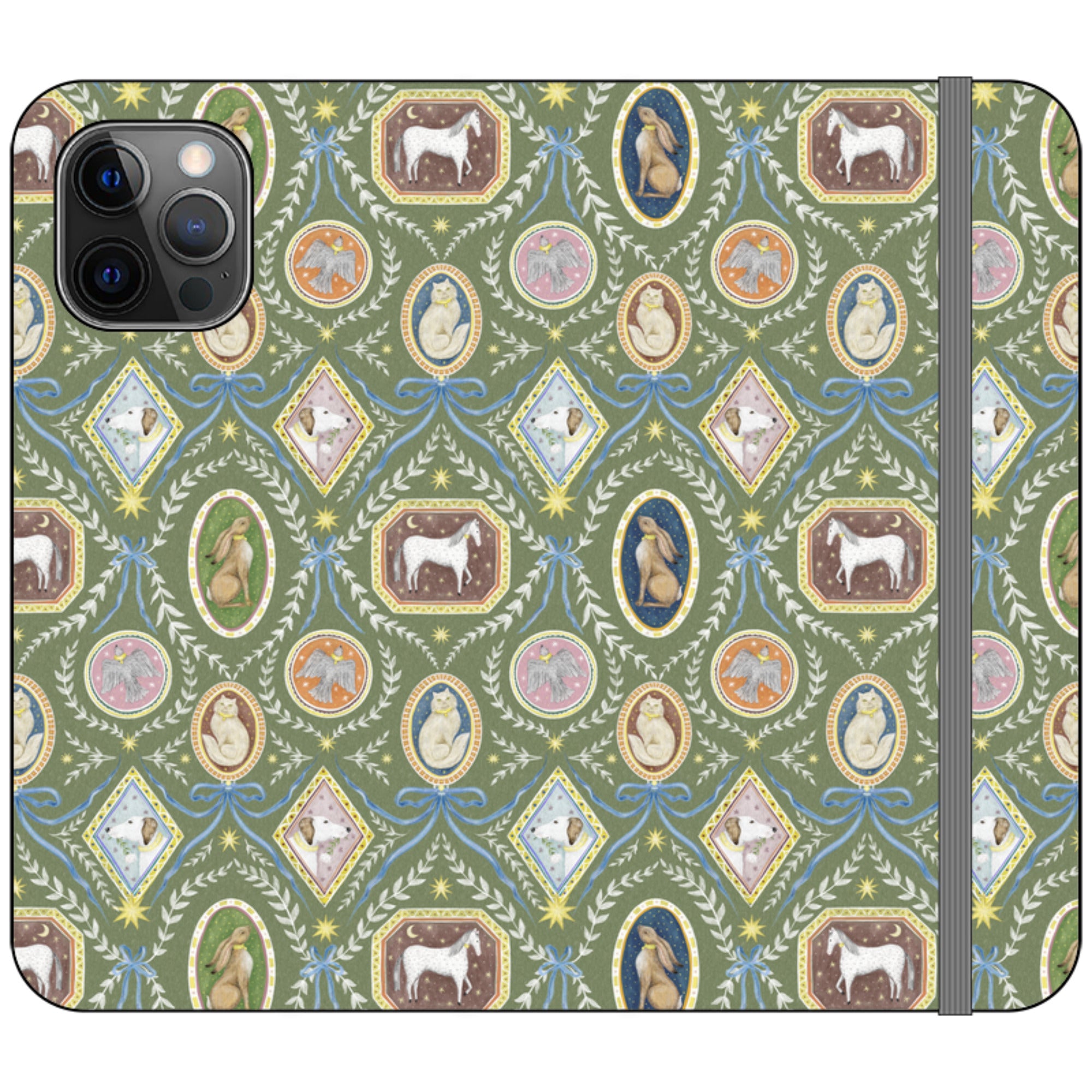Charleston Moss Green Wallet Case By Catherine Rowe