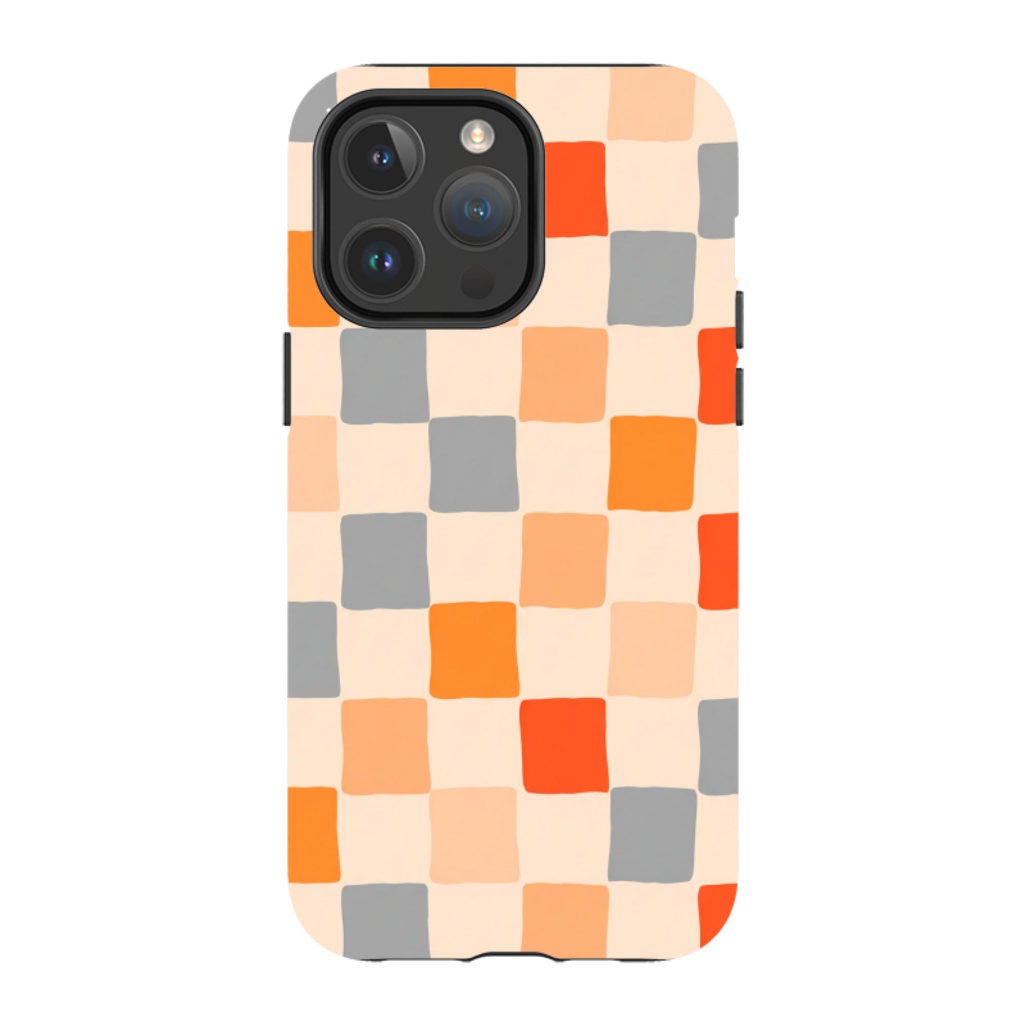 iPhone MagSafe Tough Case - Orange & Grey Checkerboard