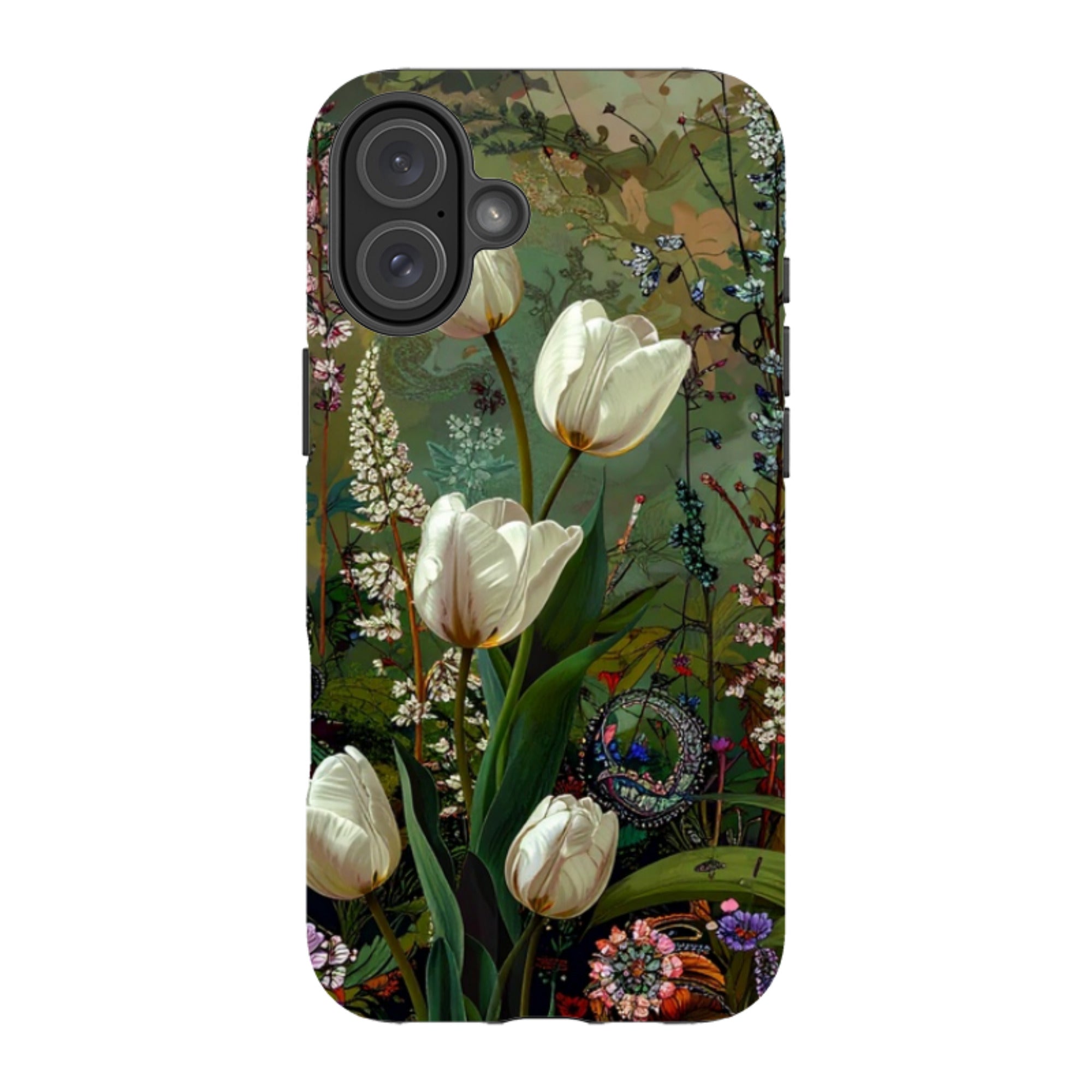 iPhone Tough Case - Green Vyne White Tulips