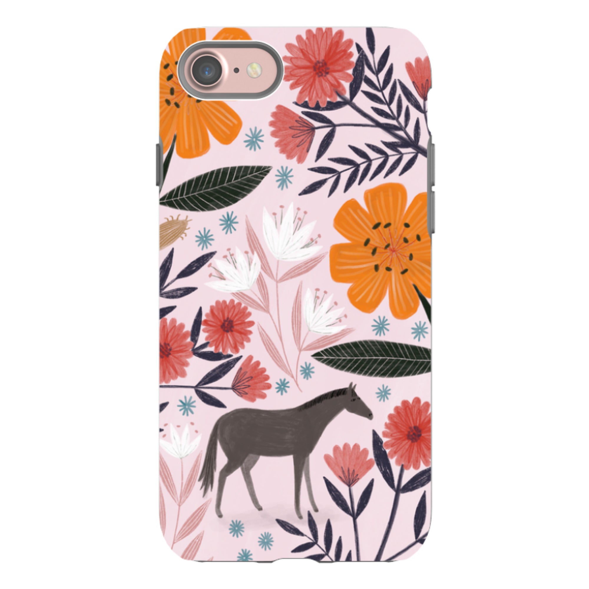 iPhone Tough Case - Pink Horse Floral By Lee Foster Wilson