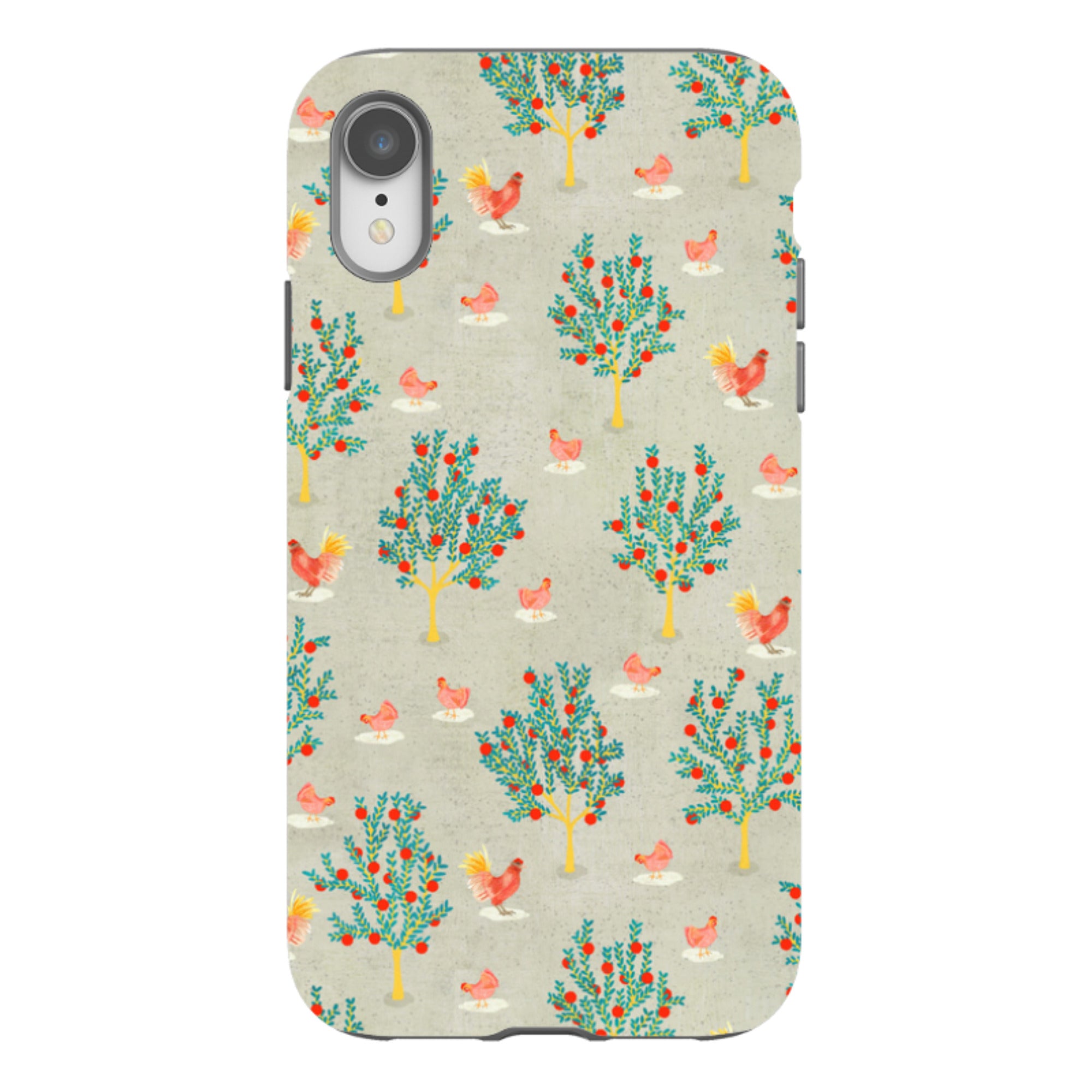 iPhone Tough Case - Apple Trees and Chickens Grey By Katherine Quinn