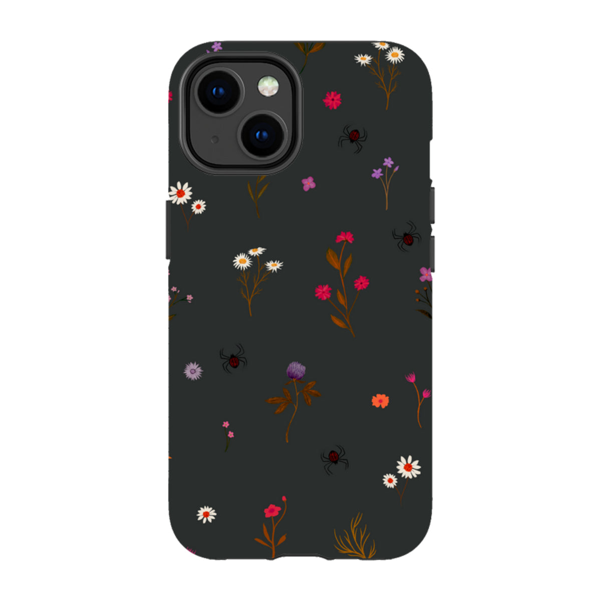 iPhone Tough Case - Florals and Spiders - Charcoal By Katherine Quinn