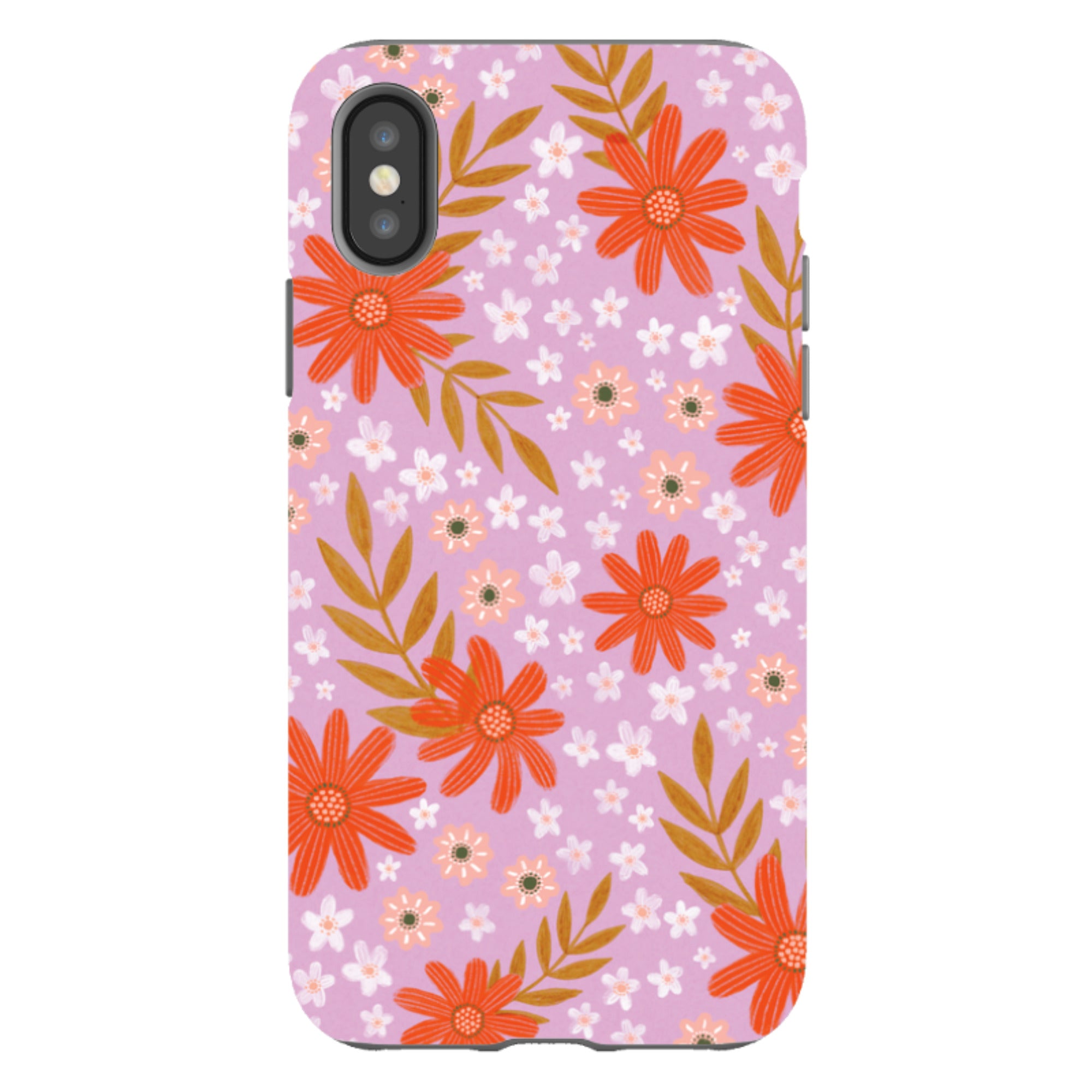 iPhone Tough Case - Lilac and Red Floral Pattern By Lee Foster Wilson