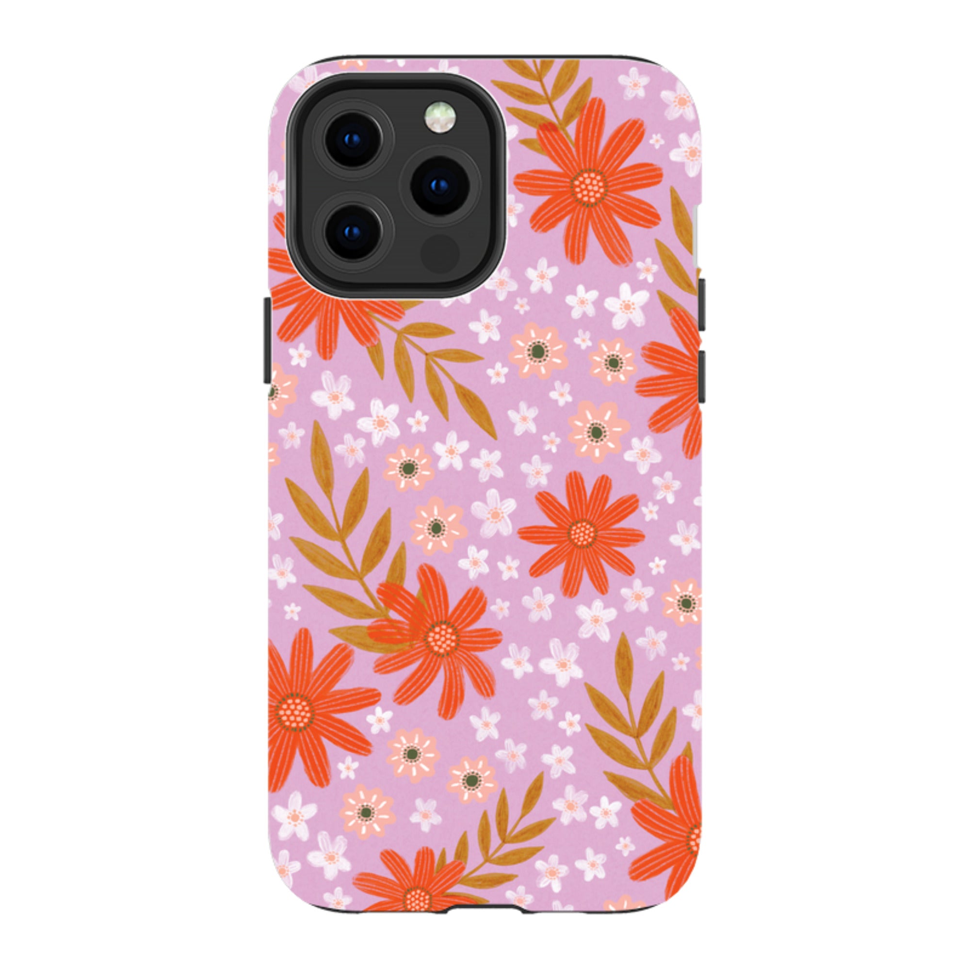 iPhone Tough Case - Lilac and Red Floral Pattern By Lee Foster Wilson