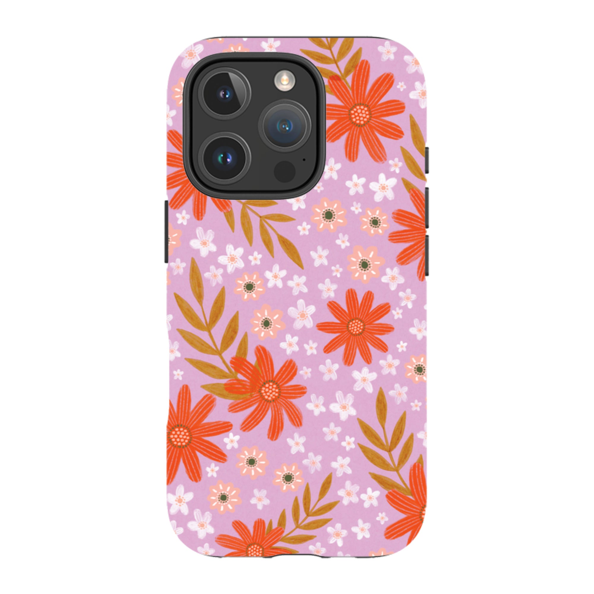 iPhone Tough Case - Lilac and Red Floral Pattern By Lee Foster Wilson