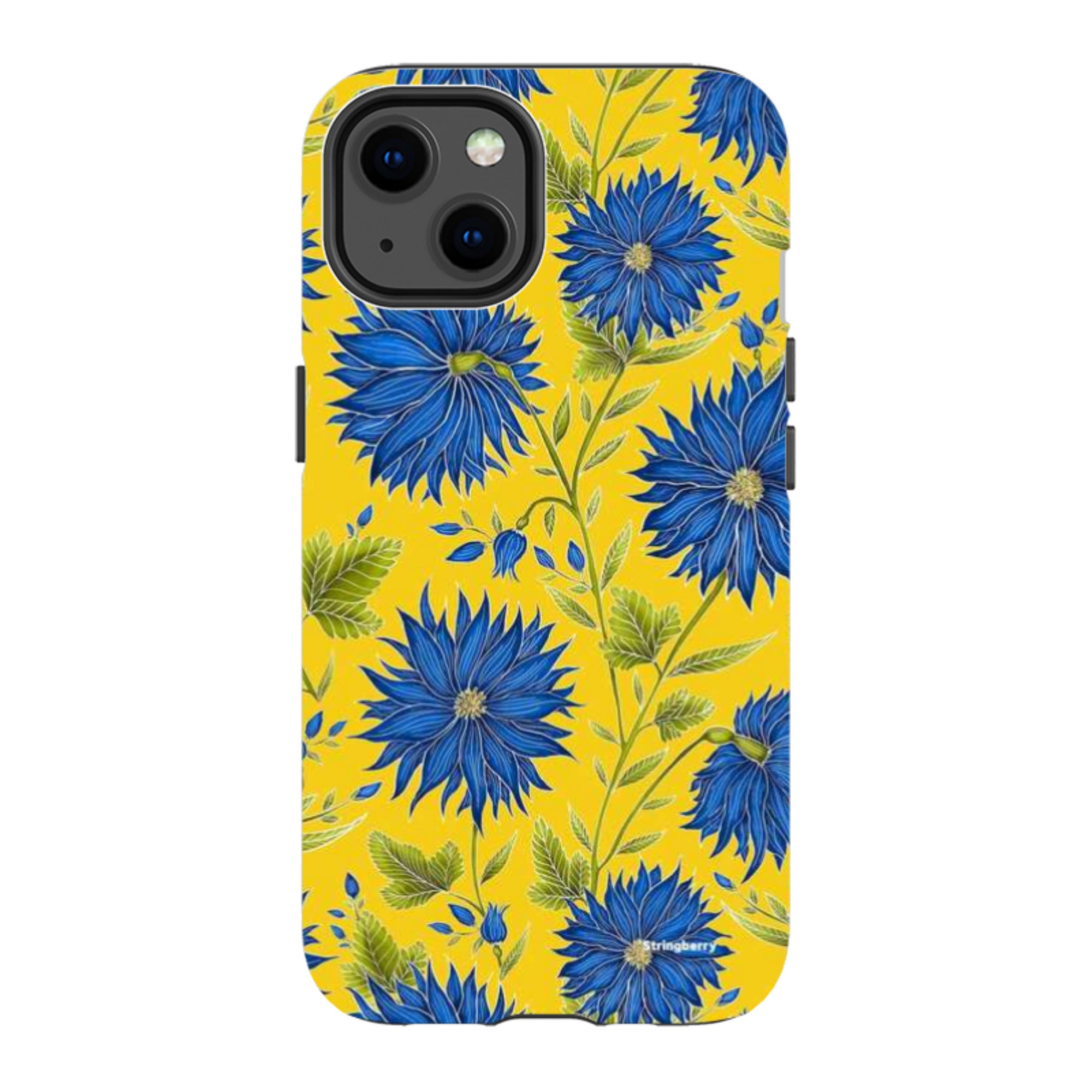 iPhone Tough Case - Blue Flowers Yellow By Catherine Rowe