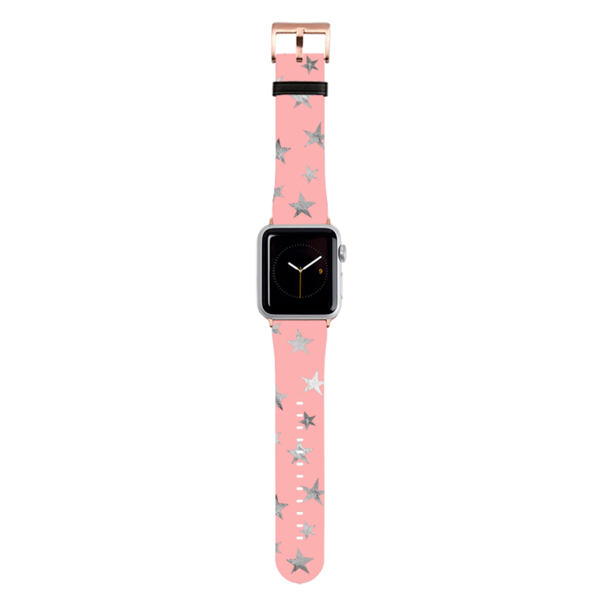 Pink and Silver Stars Apple Watch Strap