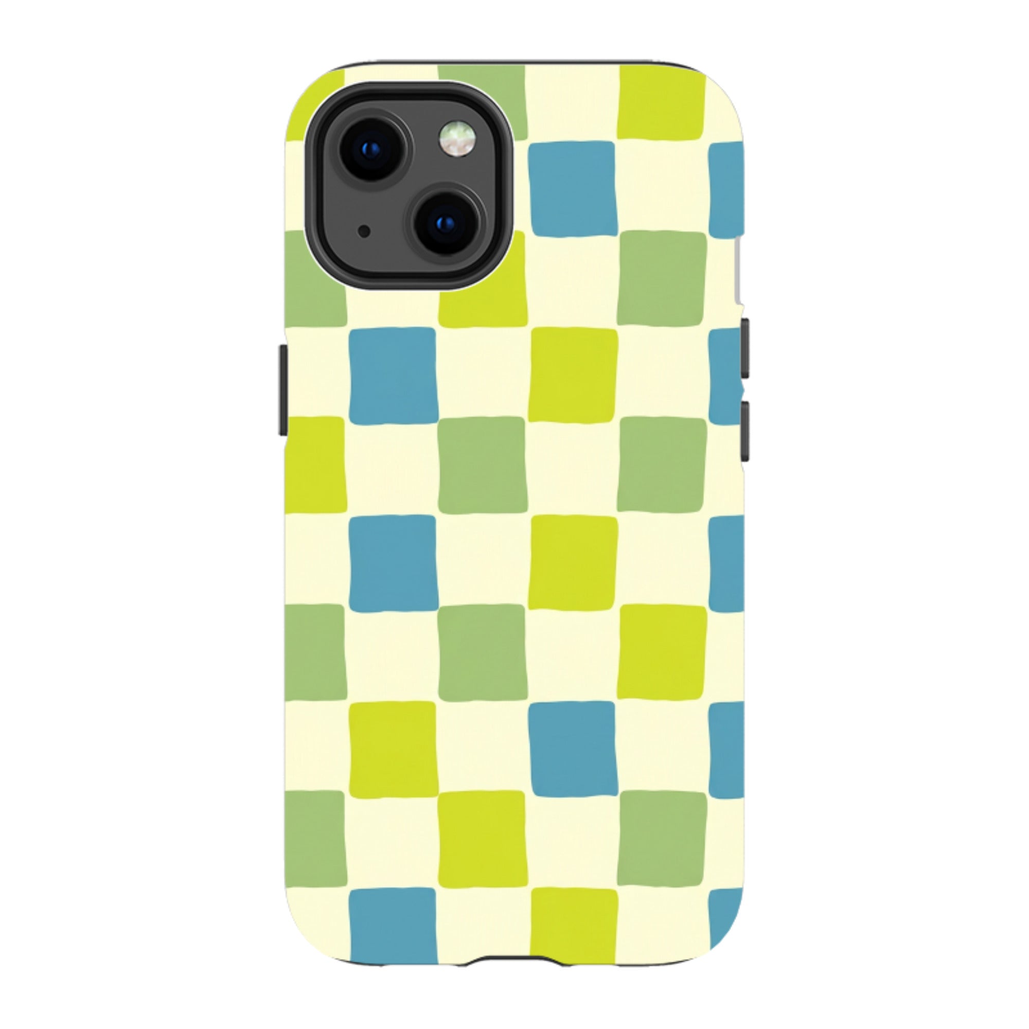iPhone Tough Case - Lime Green & Blue Checkerboard