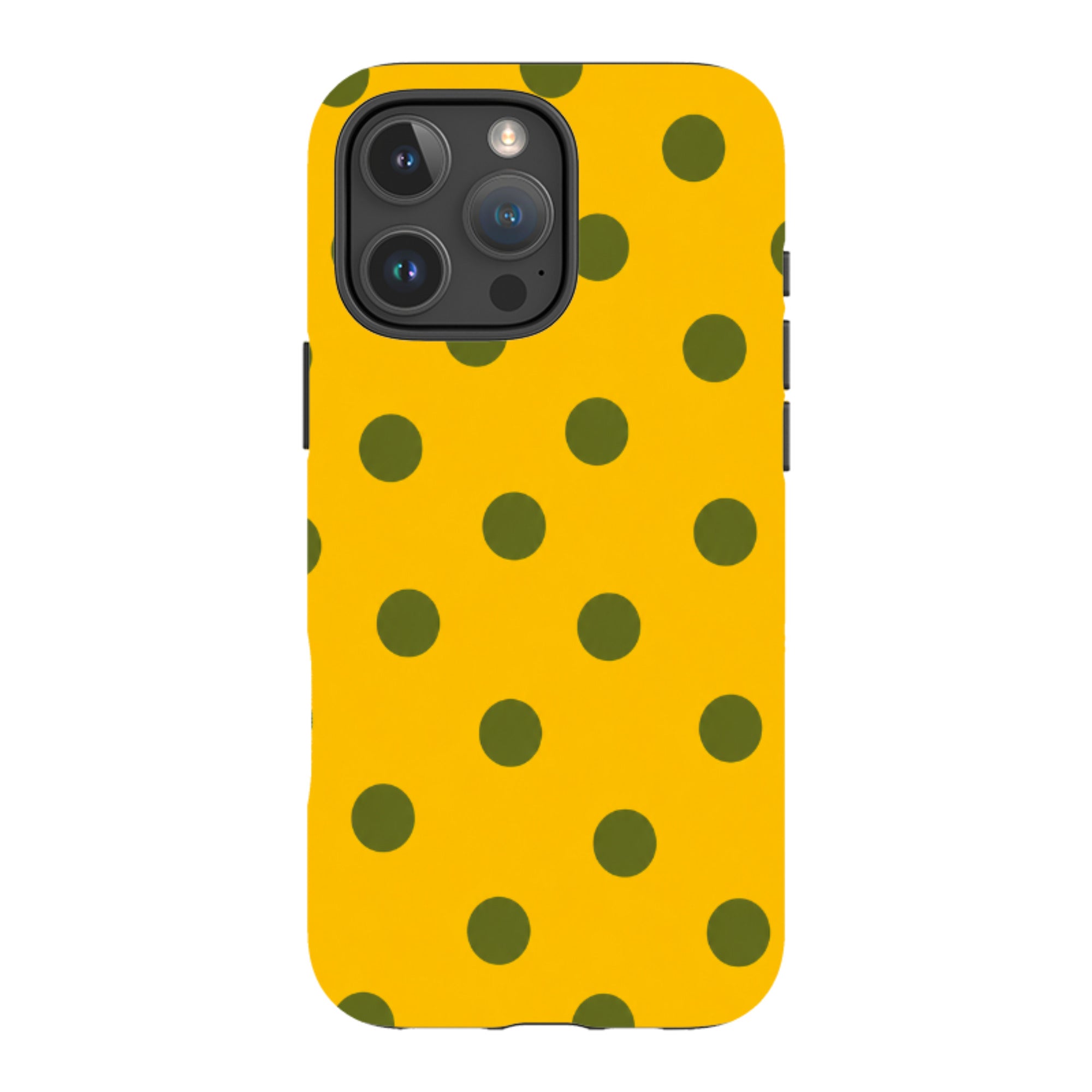 iPhone Tough Case - Mustard Yellow & Olive Green Polka Dot