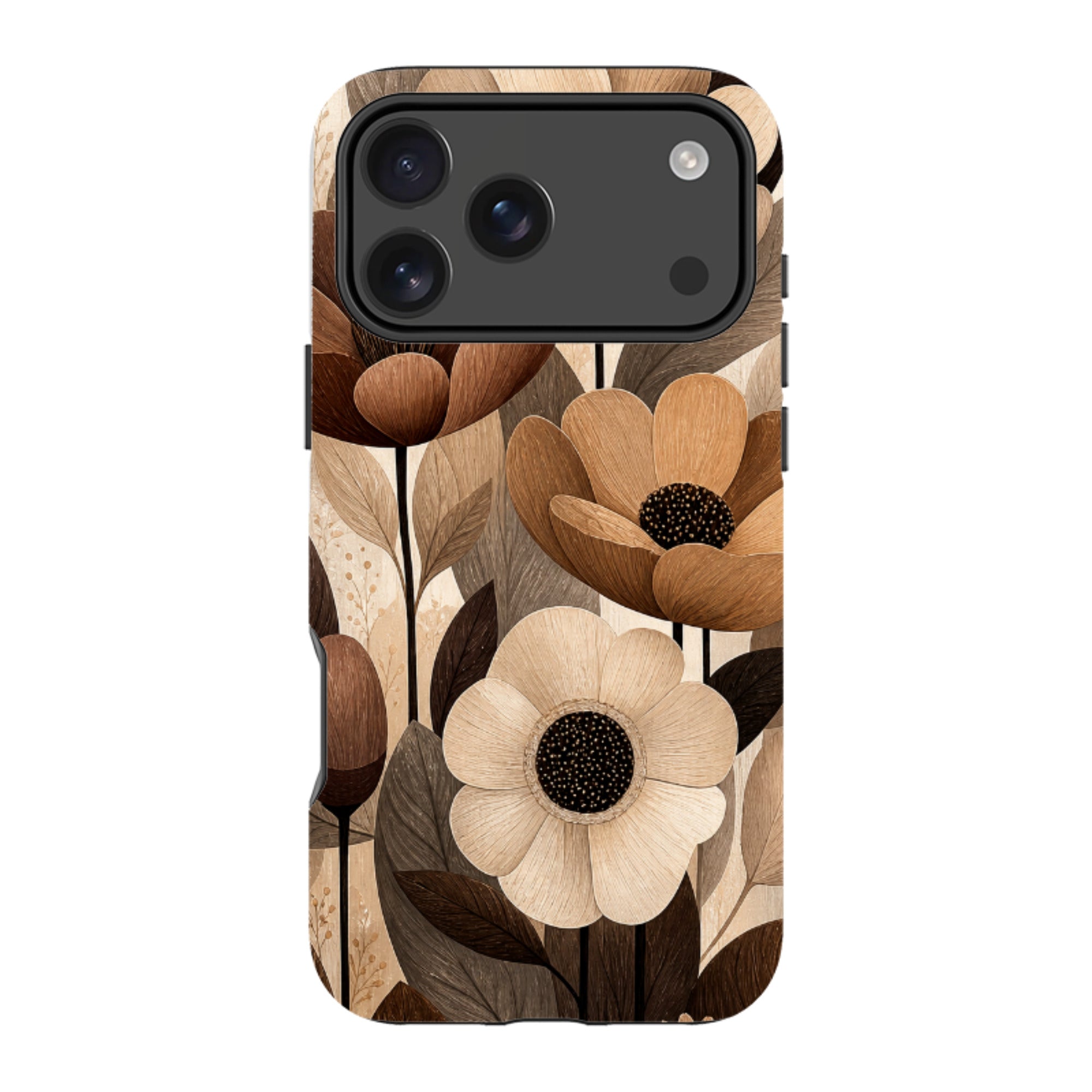 iPhone MagSafe Tough Case - Chocolate Woodgrain Floral