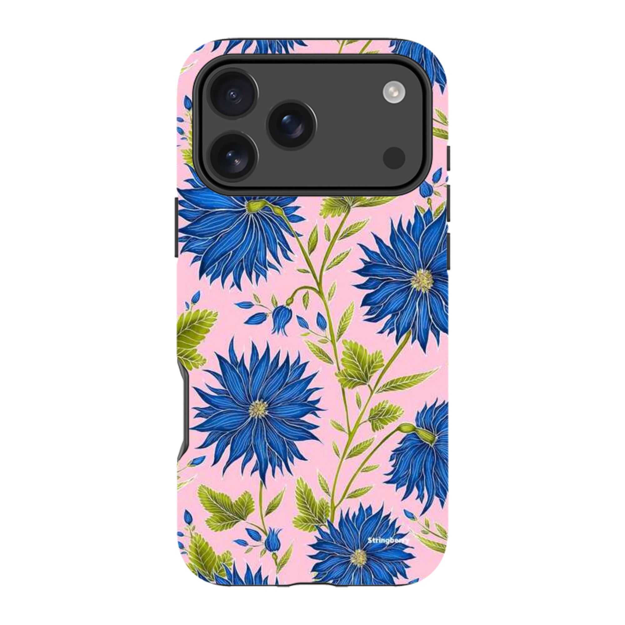 iPhone Tough Case - Blue Flowers Pink By Catherine Rowe