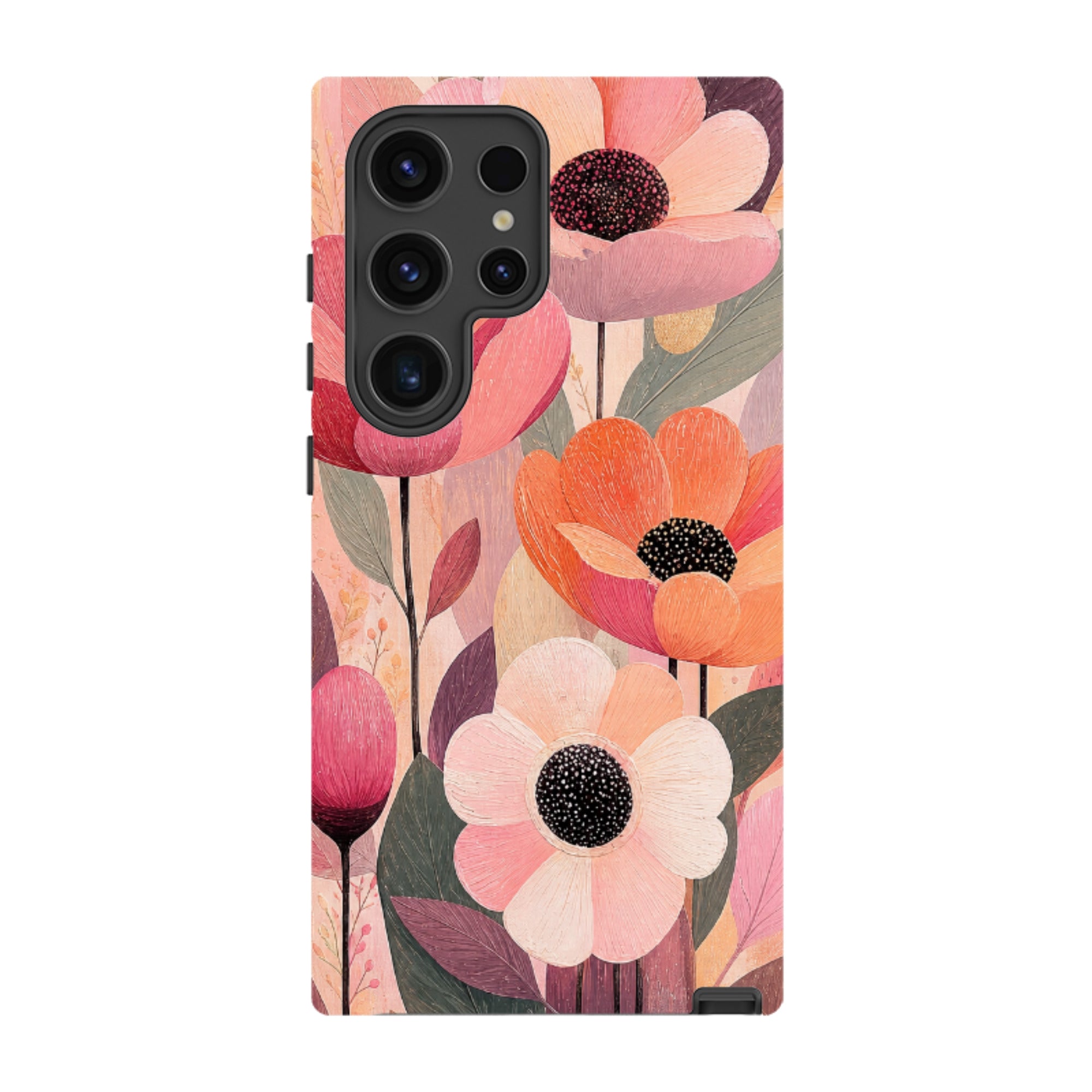 Samsung Tough Case - Peach Woodgrain Floral