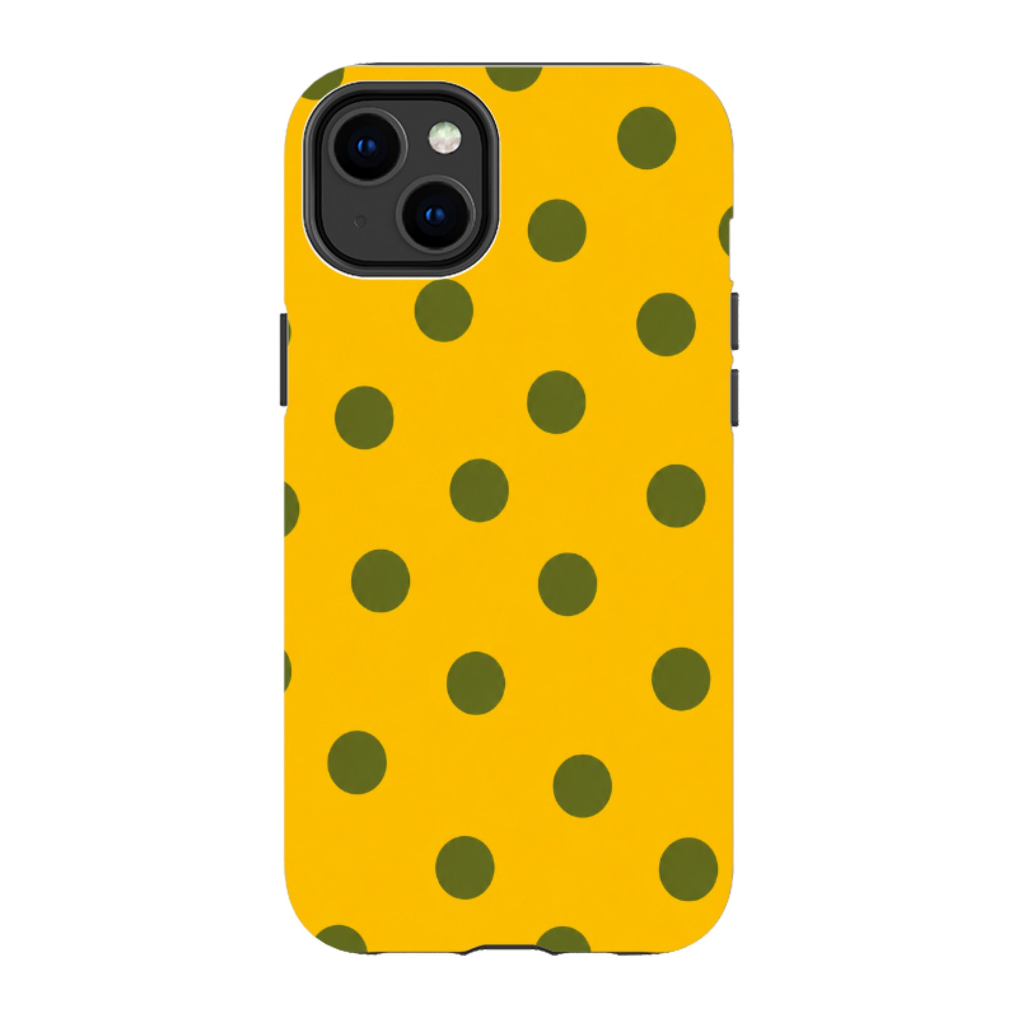 iPhone Tough Case - Mustard Yellow & Olive Green Polka Dot