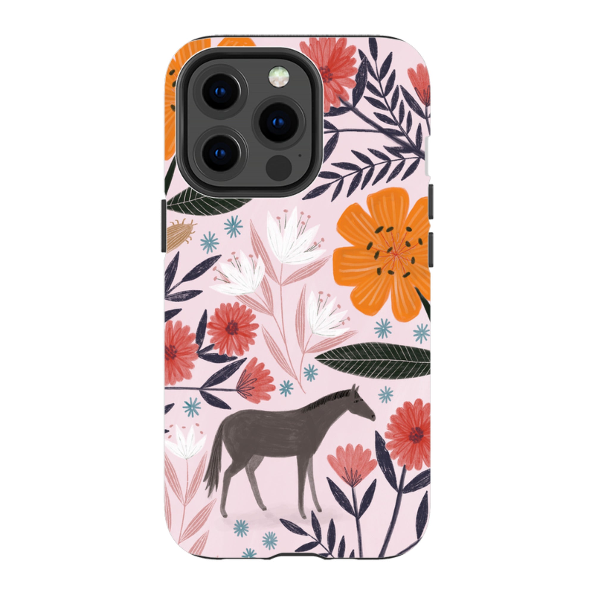 iPhone Tough Case - Pink Horse Floral By Lee Foster Wilson