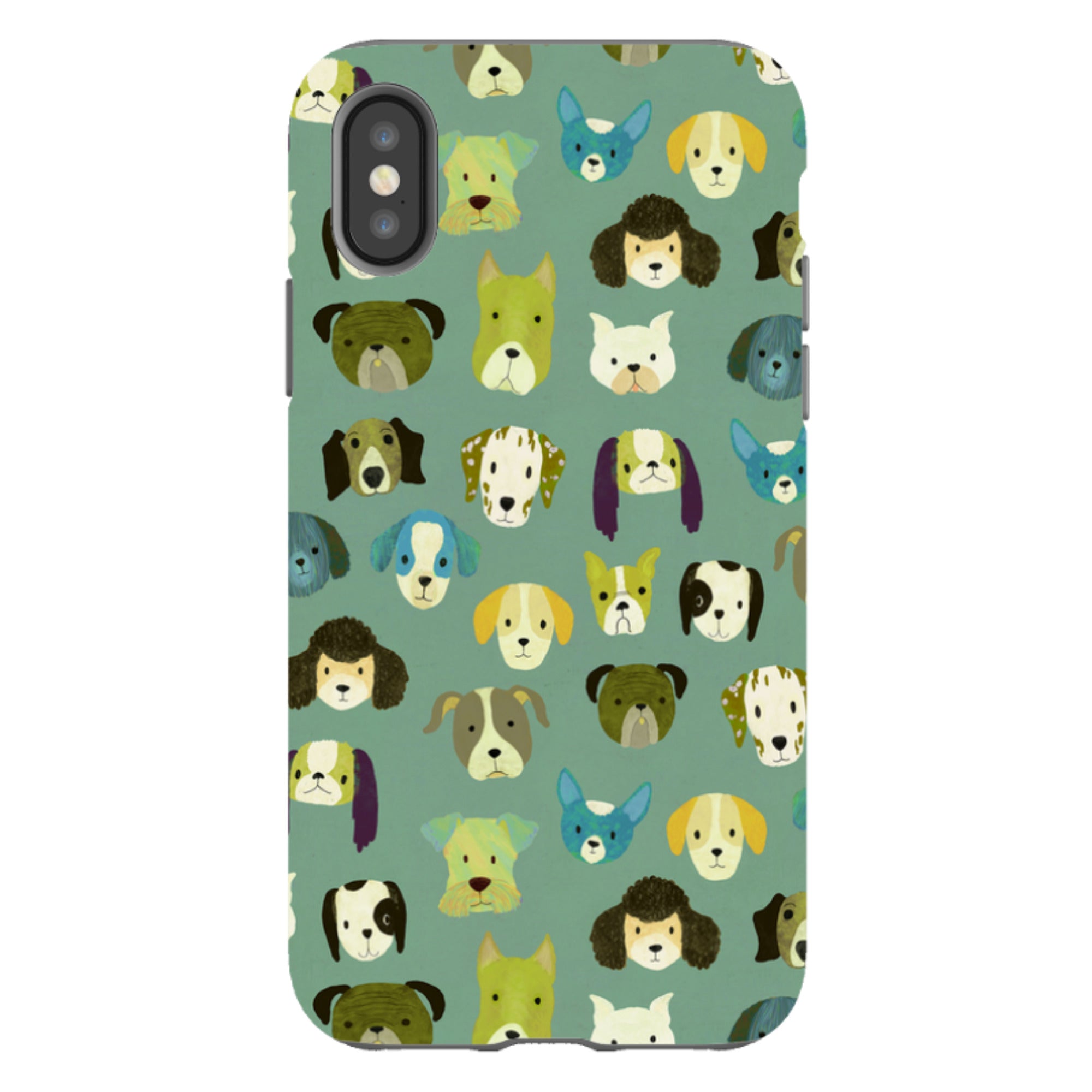 iPhone Tough Case - Dog Heads Green By Katherine Quinn