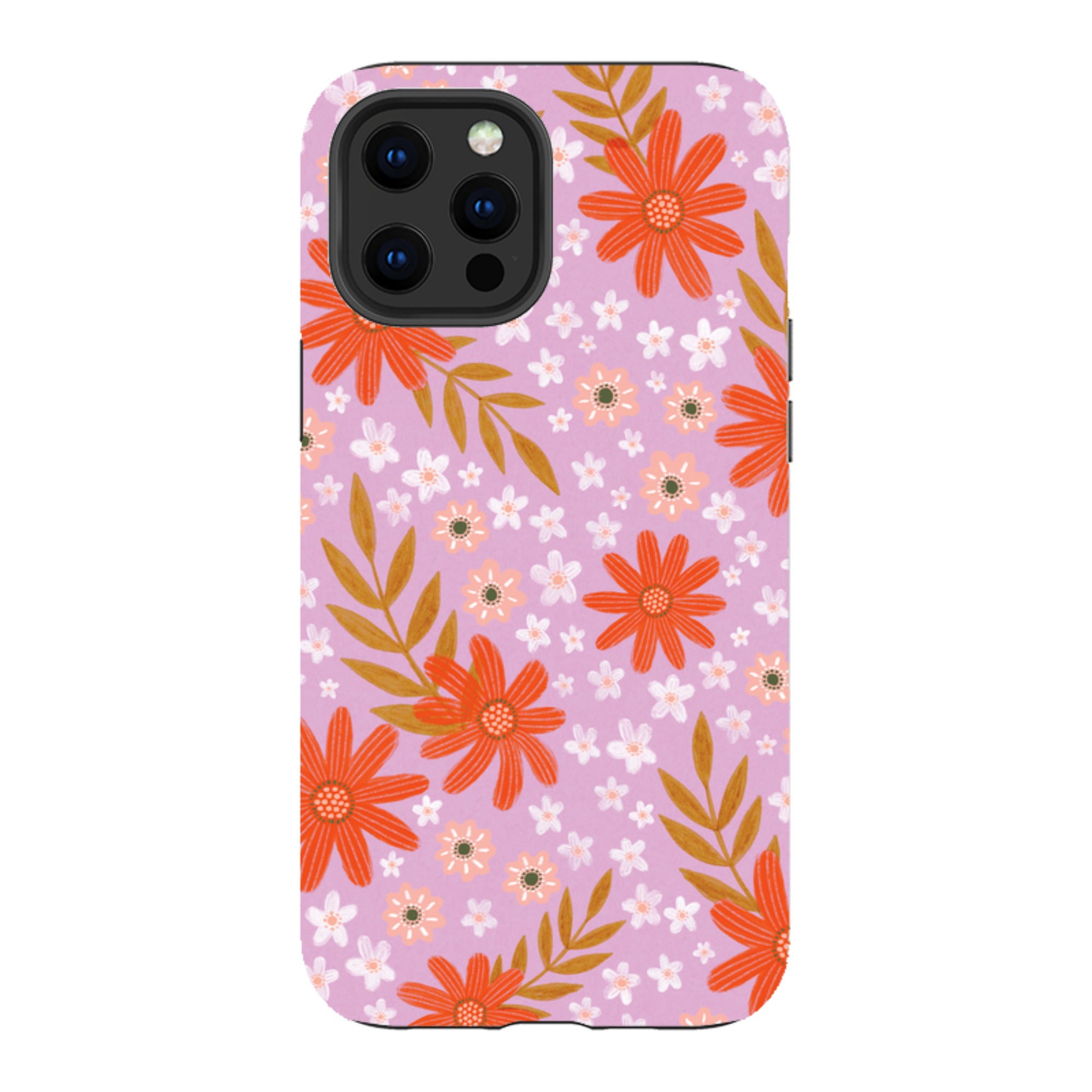 iPhone Tough Case - Lilac and Red Floral Pattern By Lee Foster Wilson