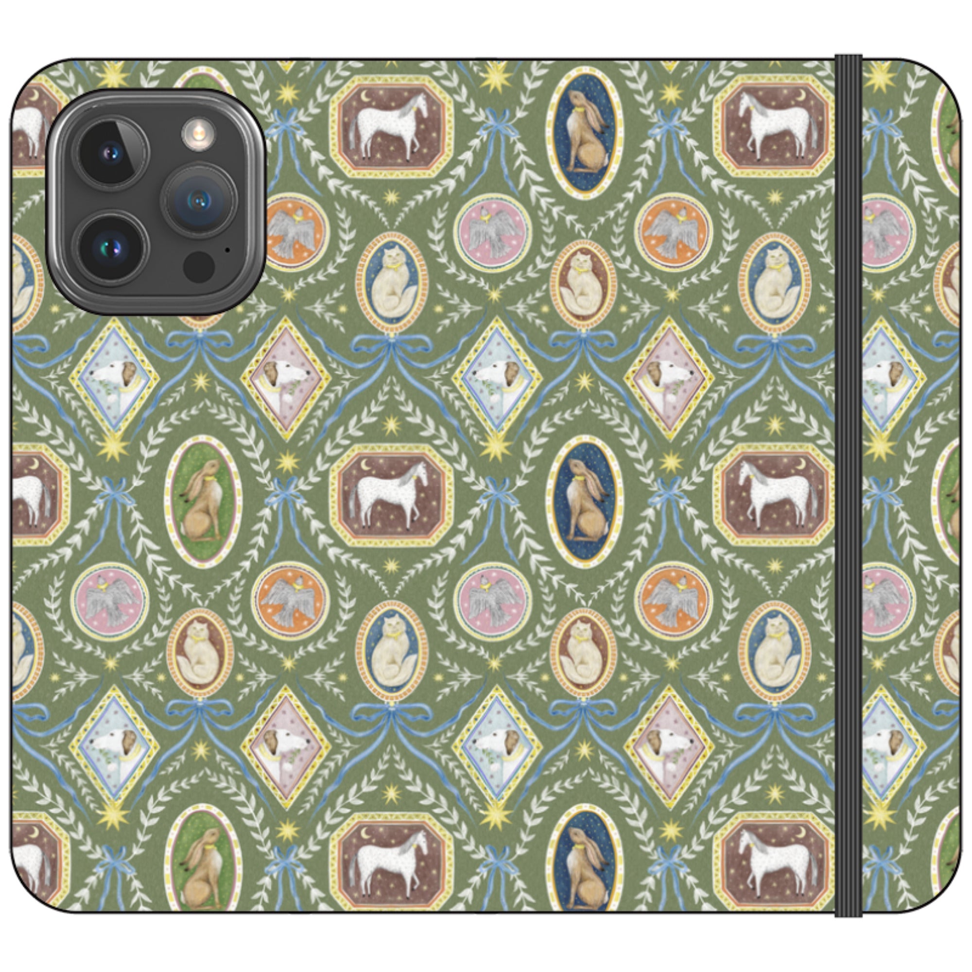 Charleston Moss Green Wallet Case By Catherine Rowe