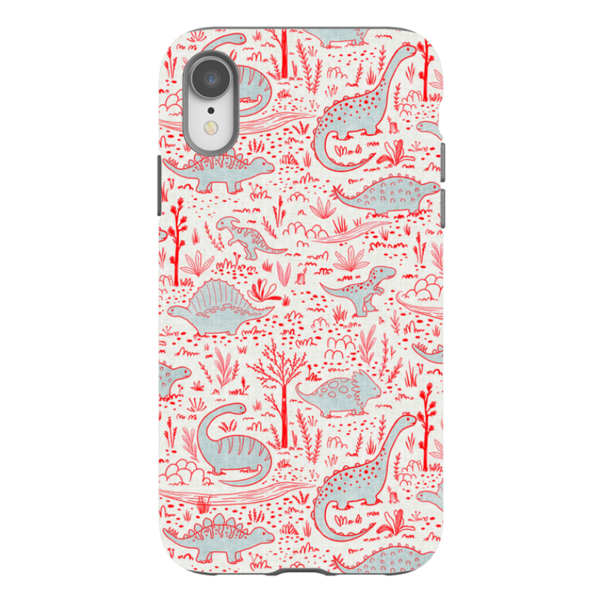 iPhone Tough Case - Dinosaur line Red and Blue By Katherine Quinn