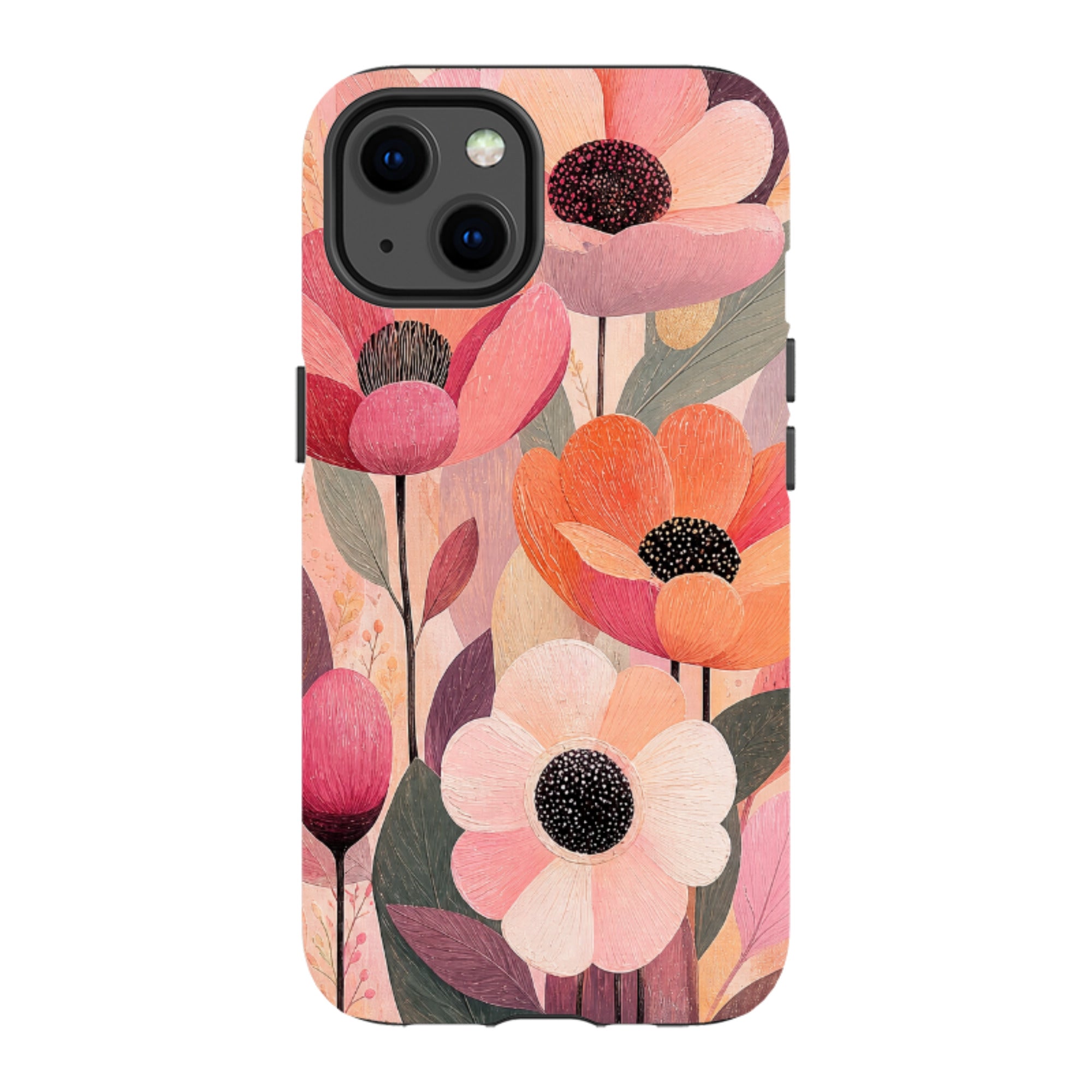 iPhone MagSafe Tough Case - Peach Woodgrain Floral