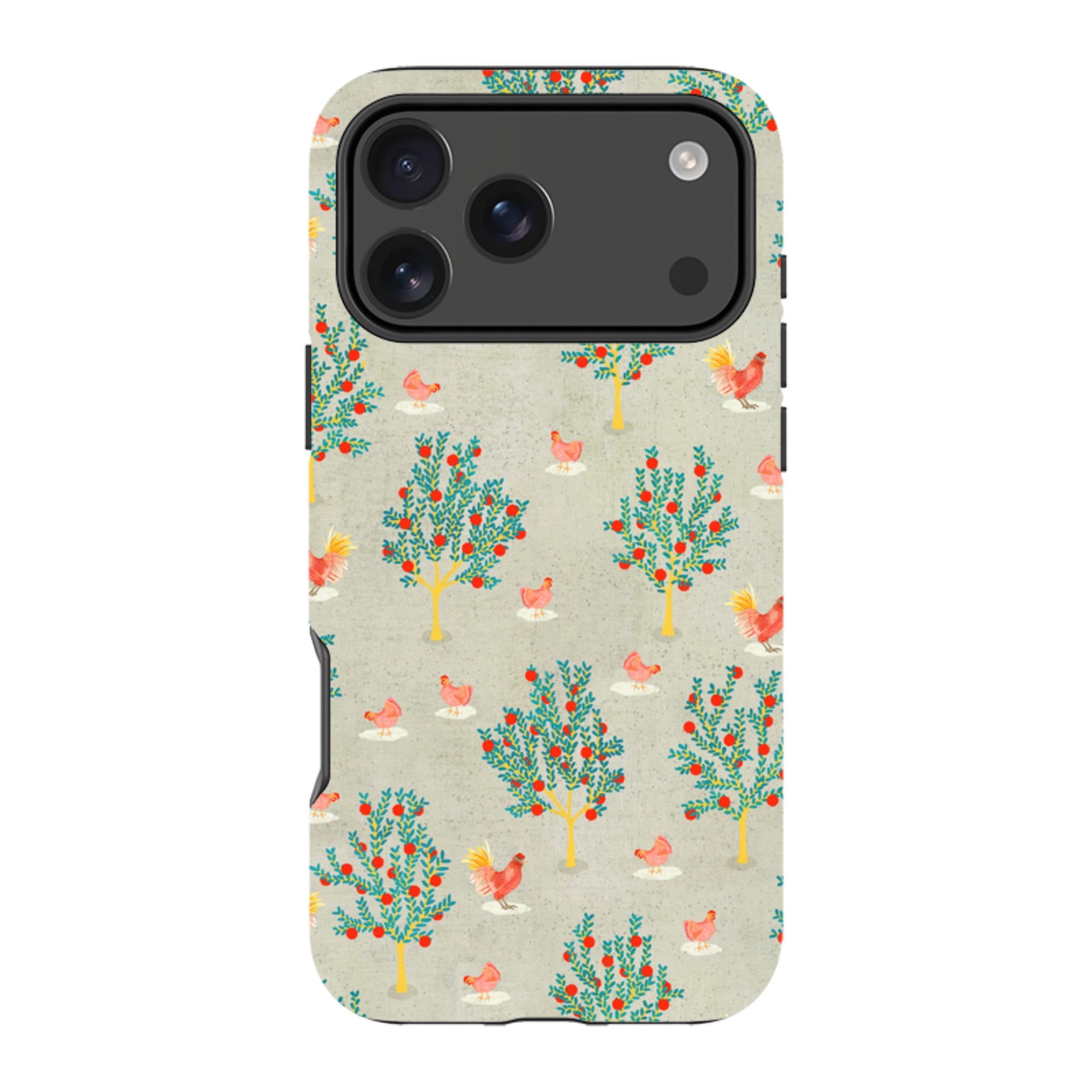 iPhone Tough Case - Apple Trees and Chickens Grey By Katherine Quinn