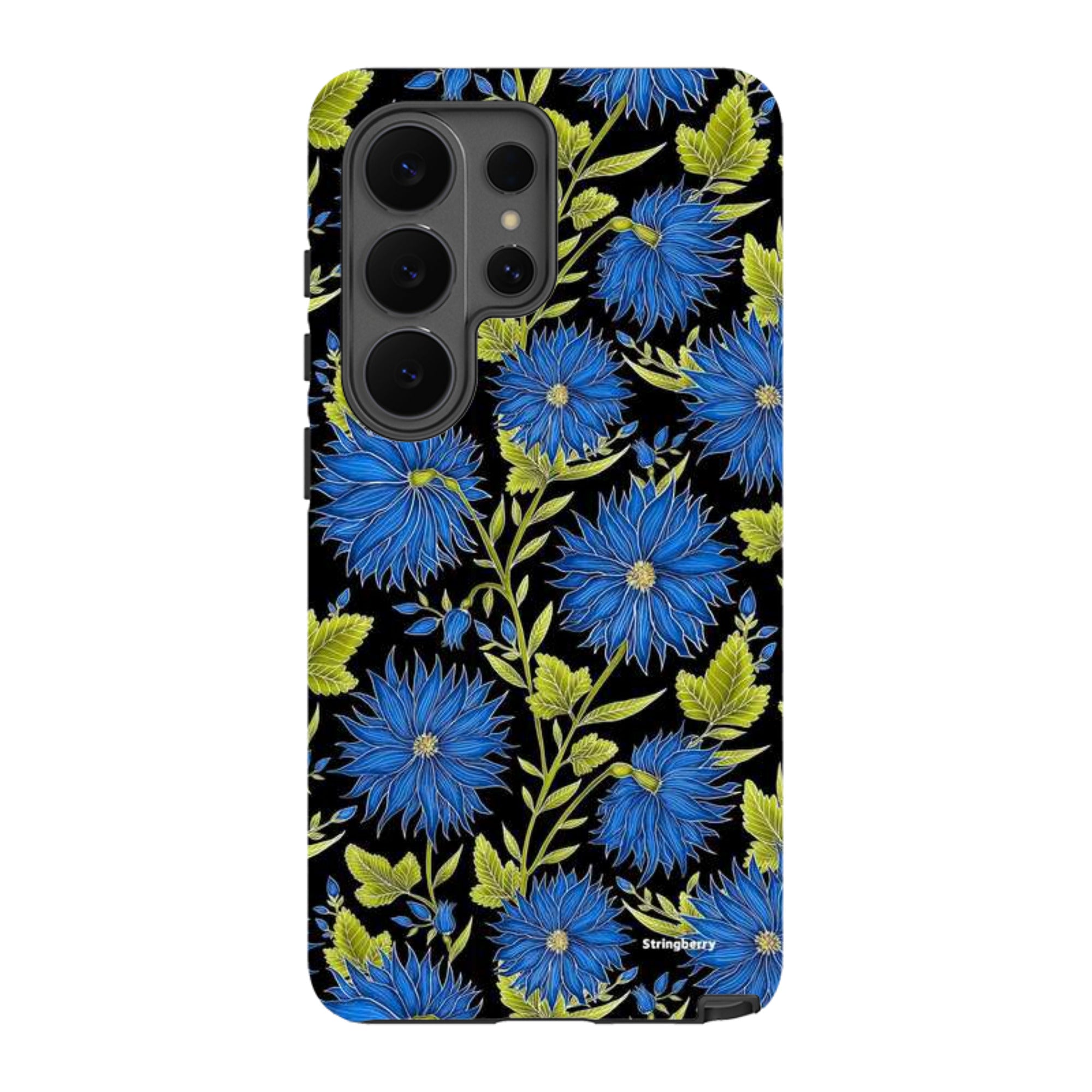Samsung Tough Case - Blue Flowers Black By Catherine Rowe