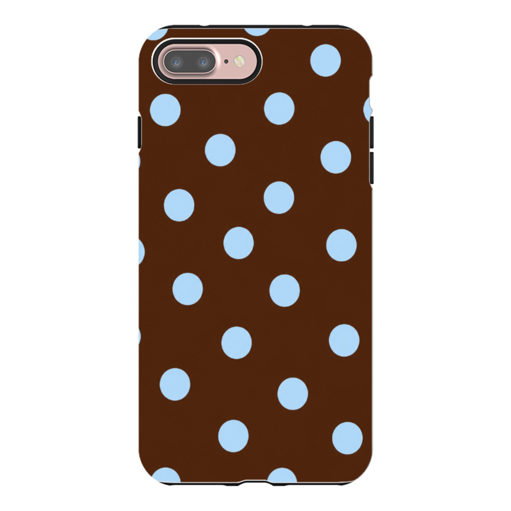 iPhone Tough Case - Chocolate Brown & Baby Blue Polka Dot