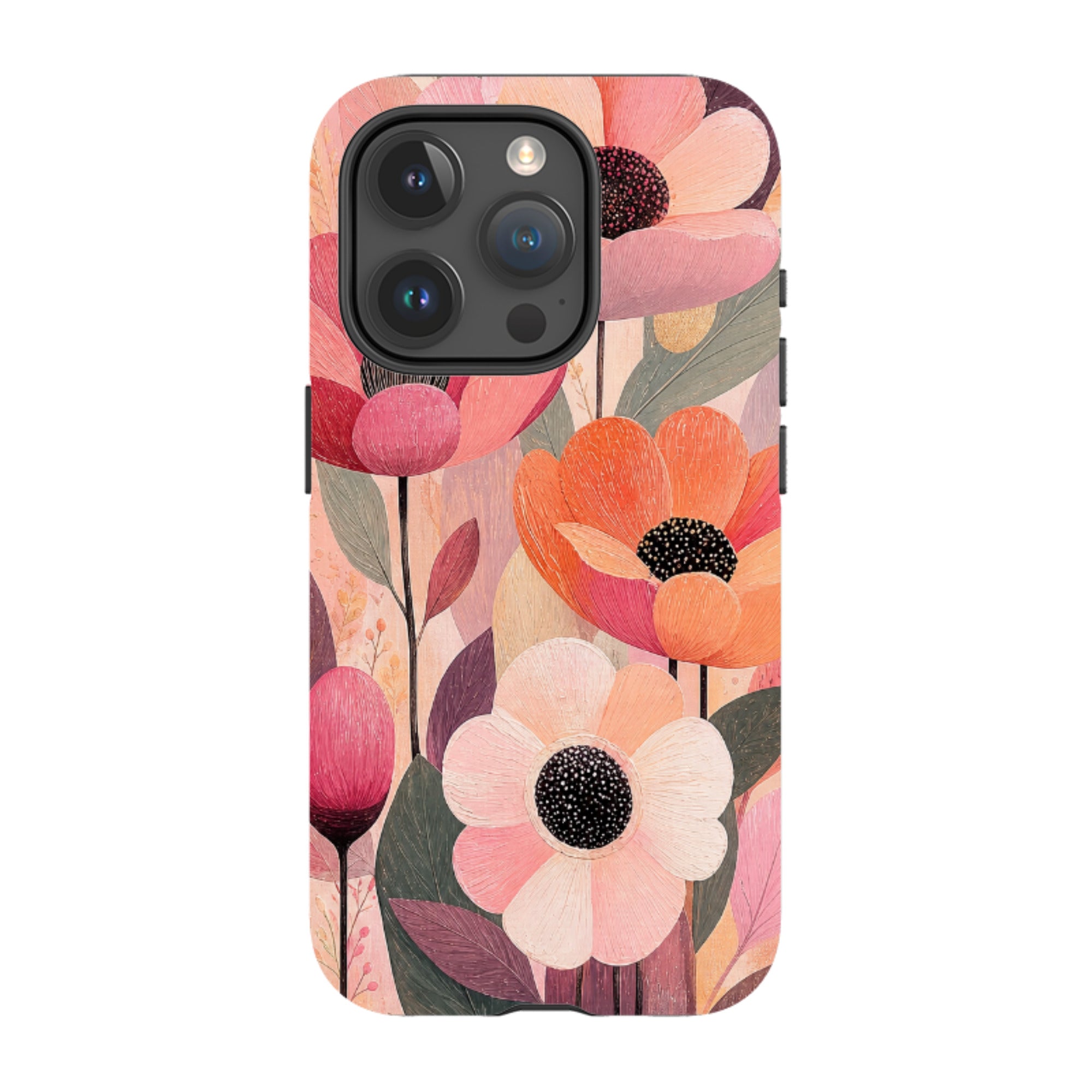 iPhone MagSafe Tough Case - Peach Woodgrain Floral