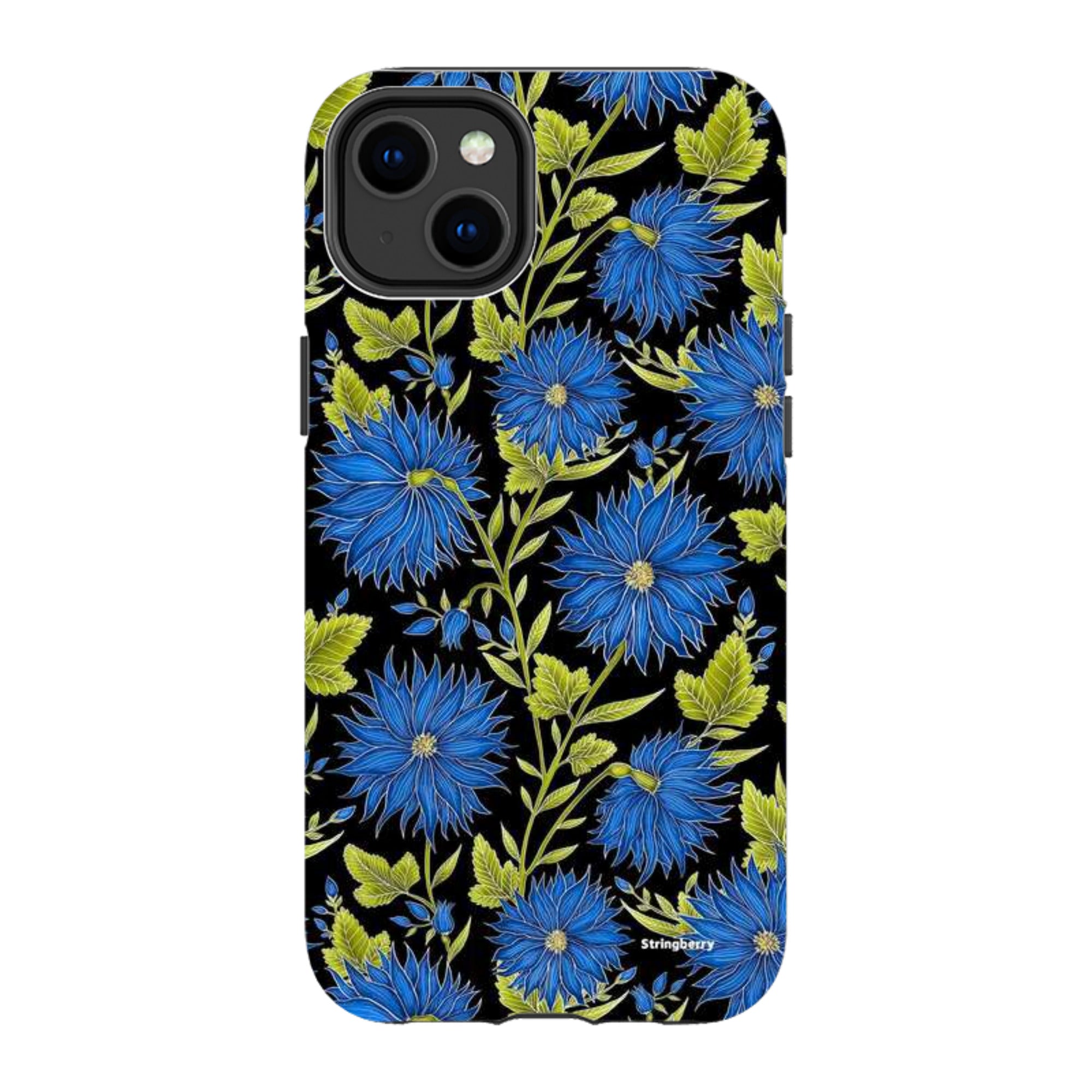 iPhone MagSafe Tough Case - Blue Flowers Black By Catherine Rowe