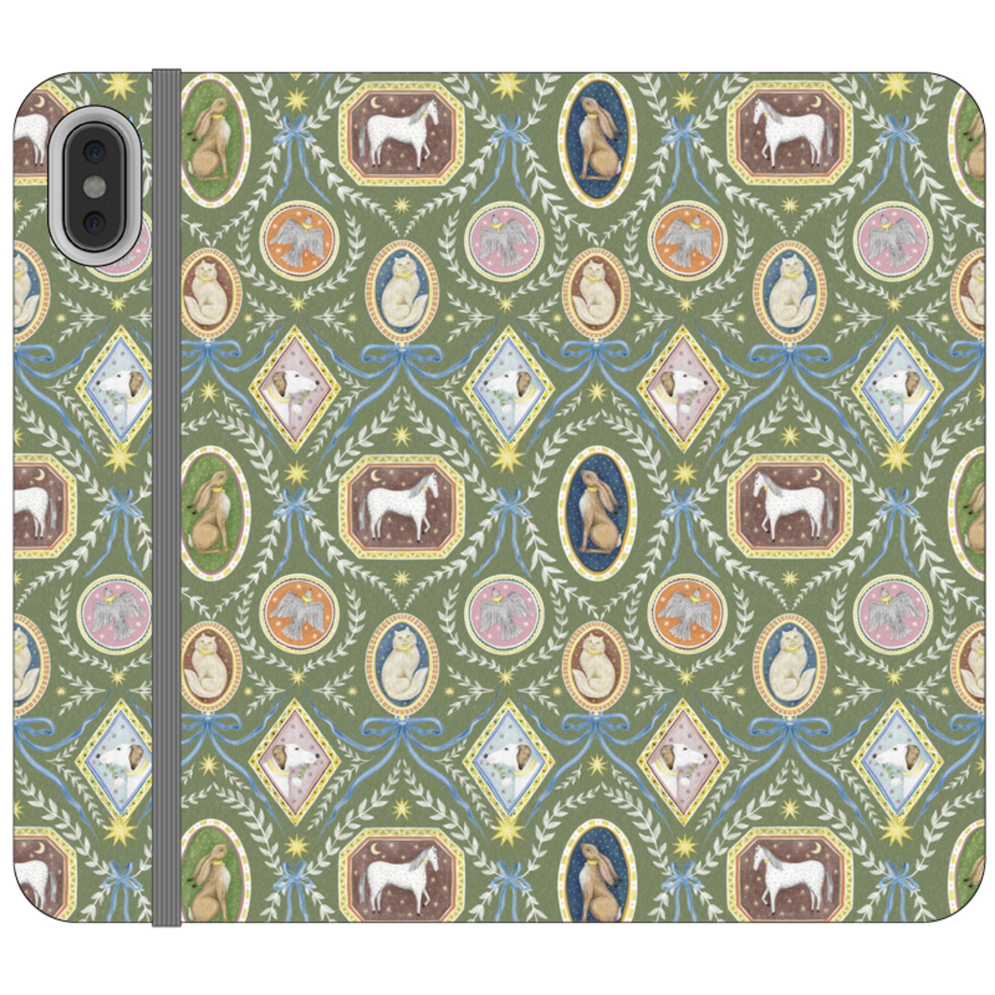 Charleston Moss Green Wallet Case By Catherine Rowe