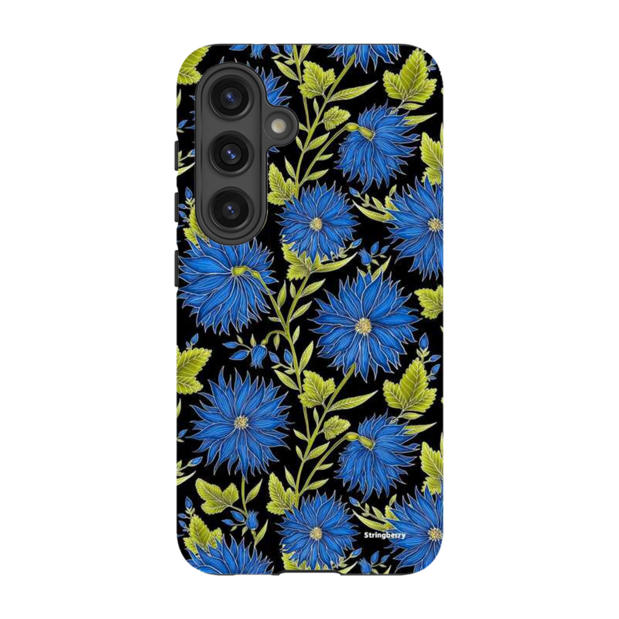 Samsung Tough Case - Blue Flowers Black By Catherine Rowe