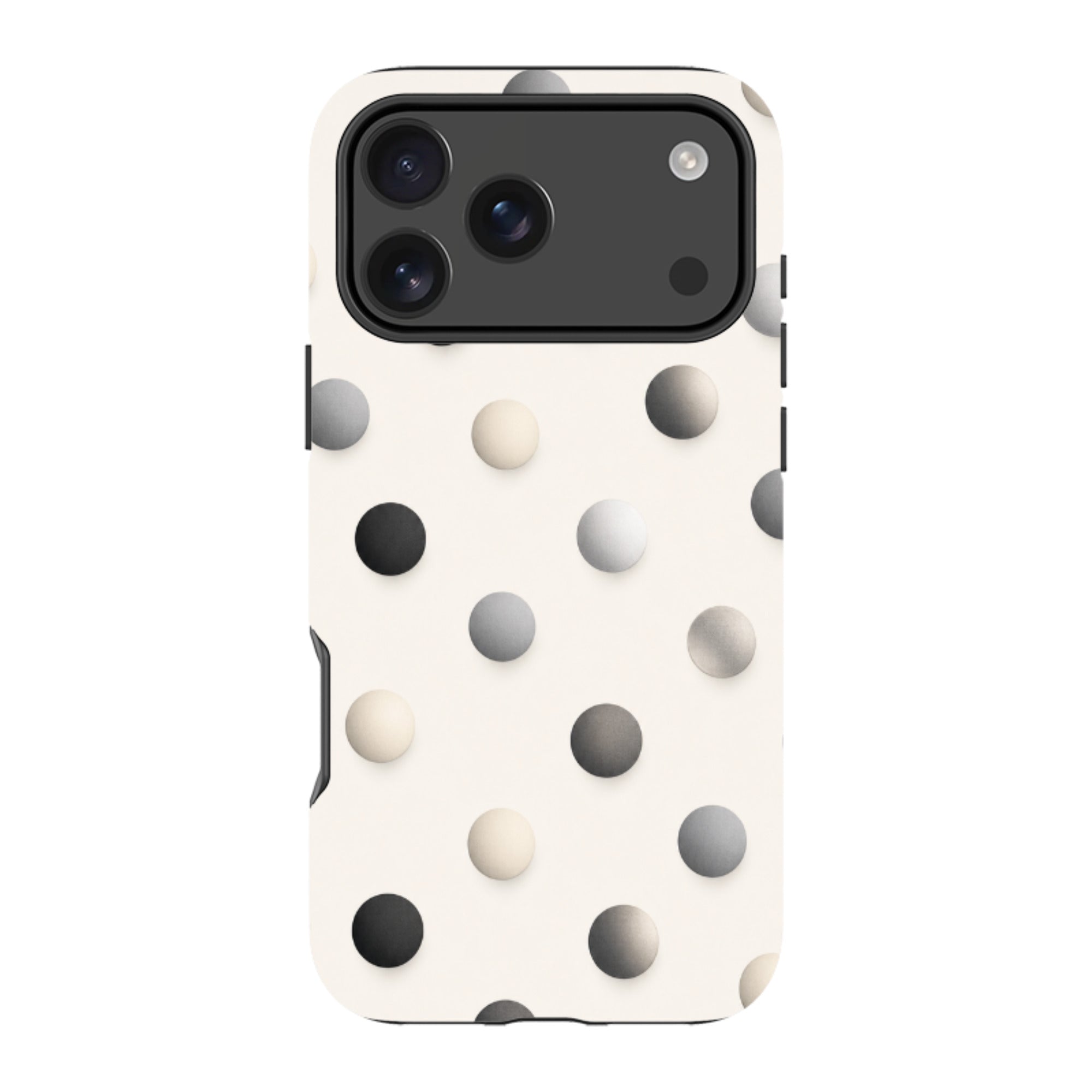 iPhone Tough Case - Cream & Grey Polka Dot