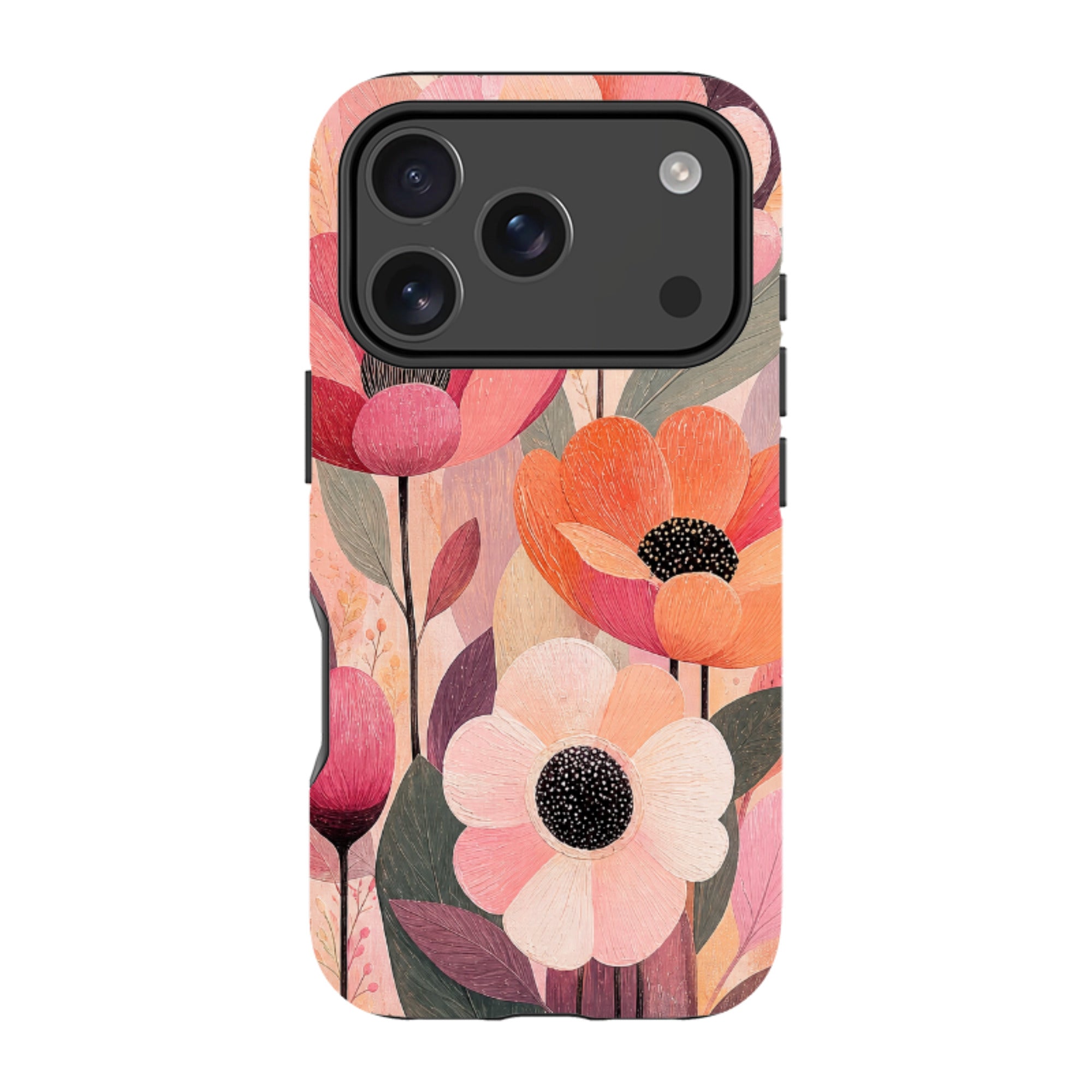 iPhone MagSafe Tough Case - Peach Woodgrain Floral