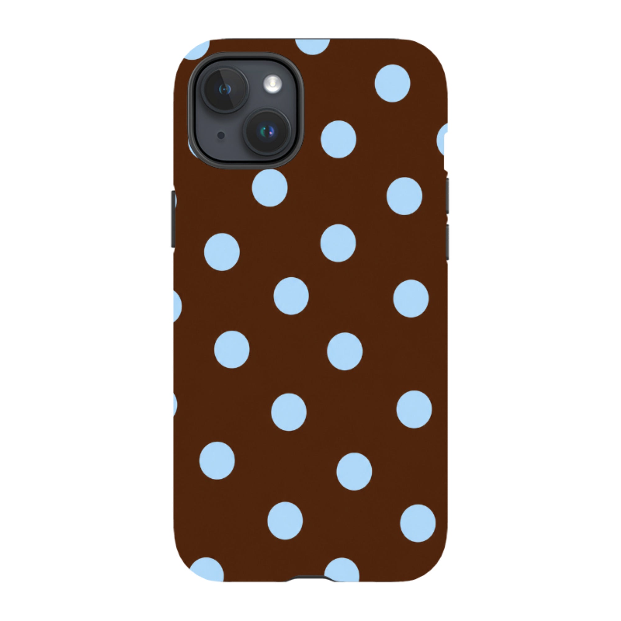 iPhone Tough Case - Chocolate Brown & Baby Blue Polka Dot