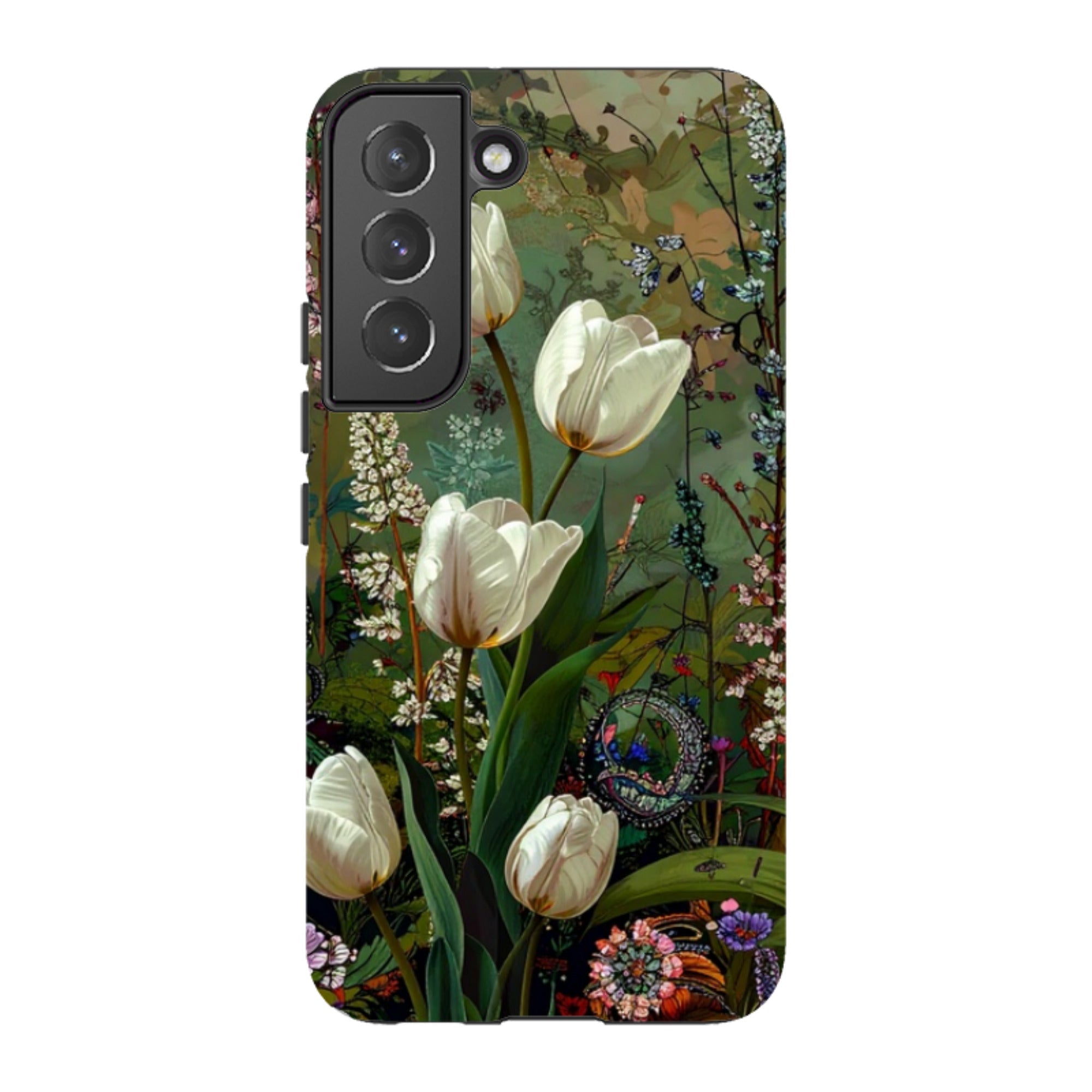 Samsung Tough Case - Green Vyne white Tulips