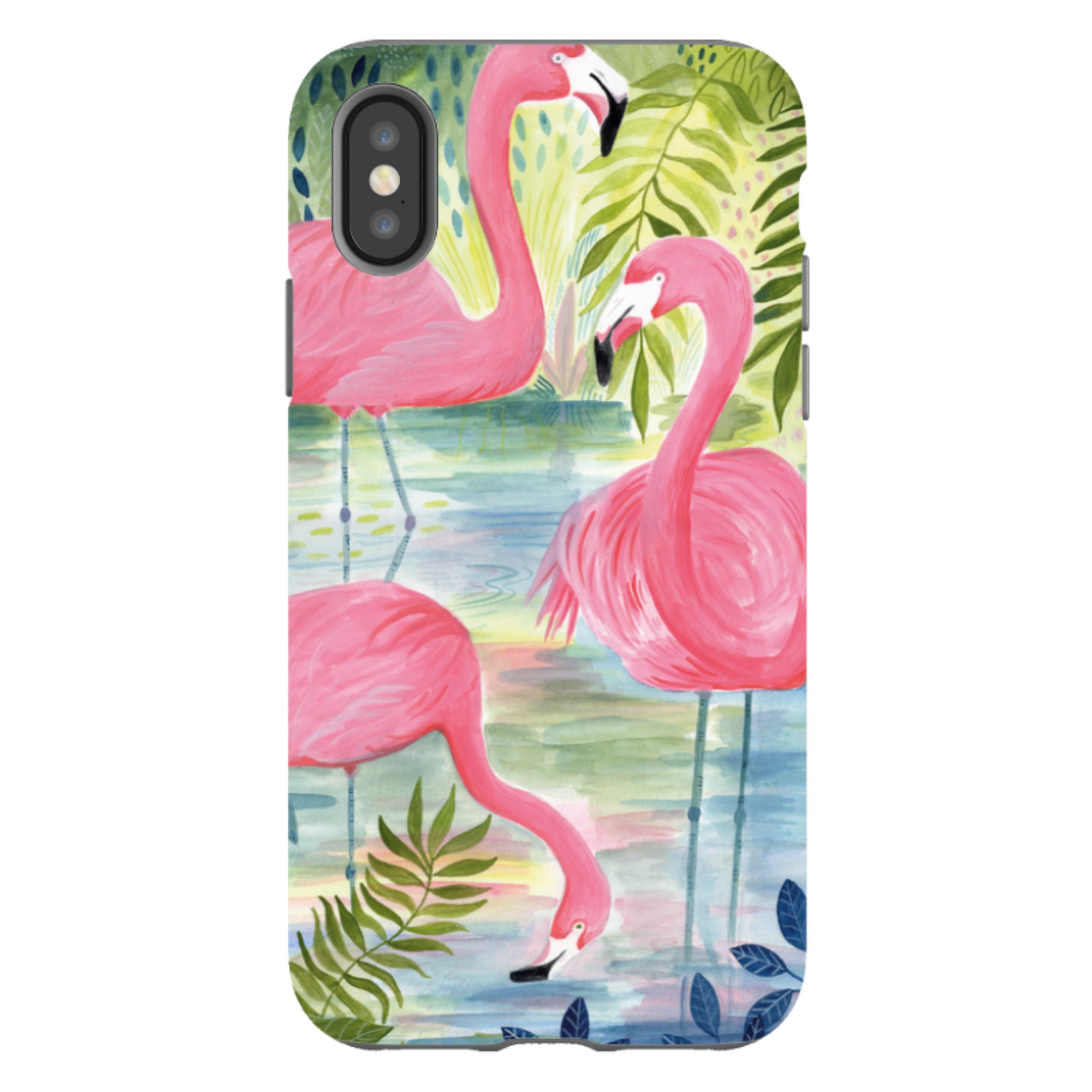 iPhone Tough Case - Three Flamingo By Bex Parkin