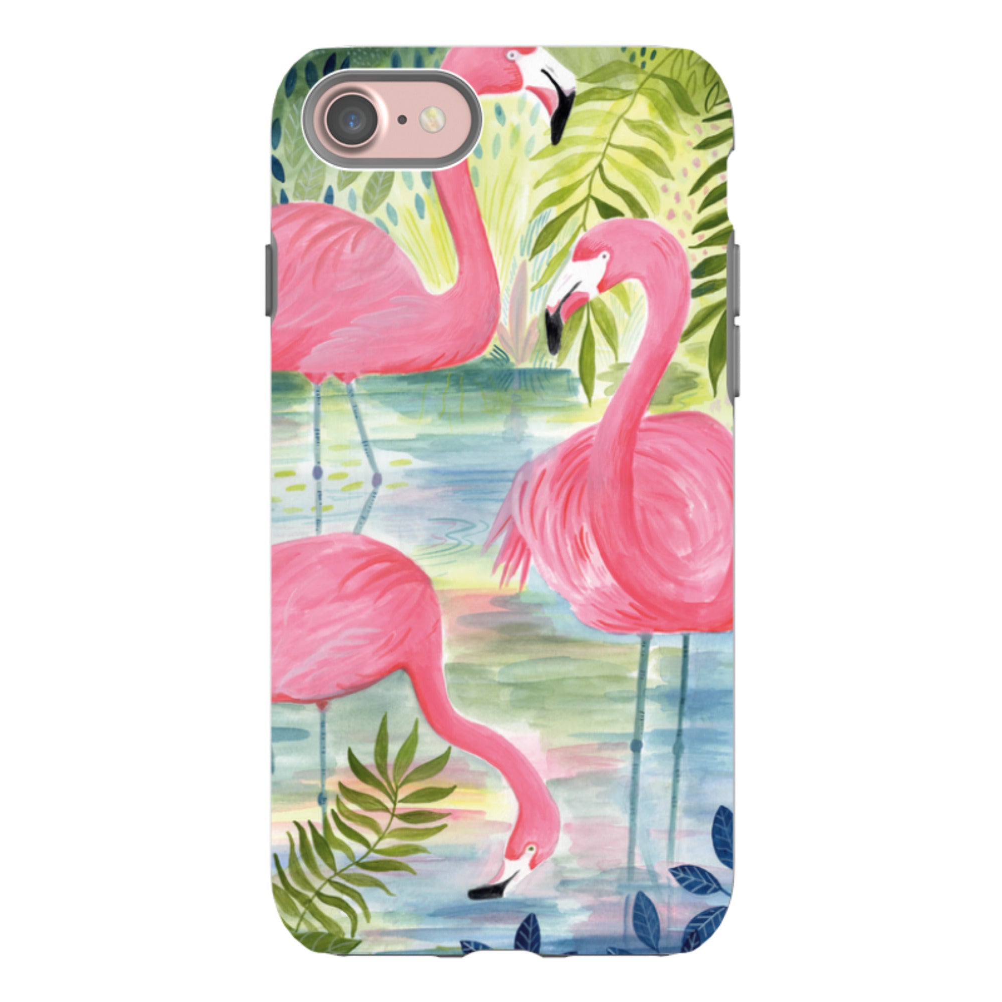 iPhone Tough Case - Three Flamingo By Bex Parkin