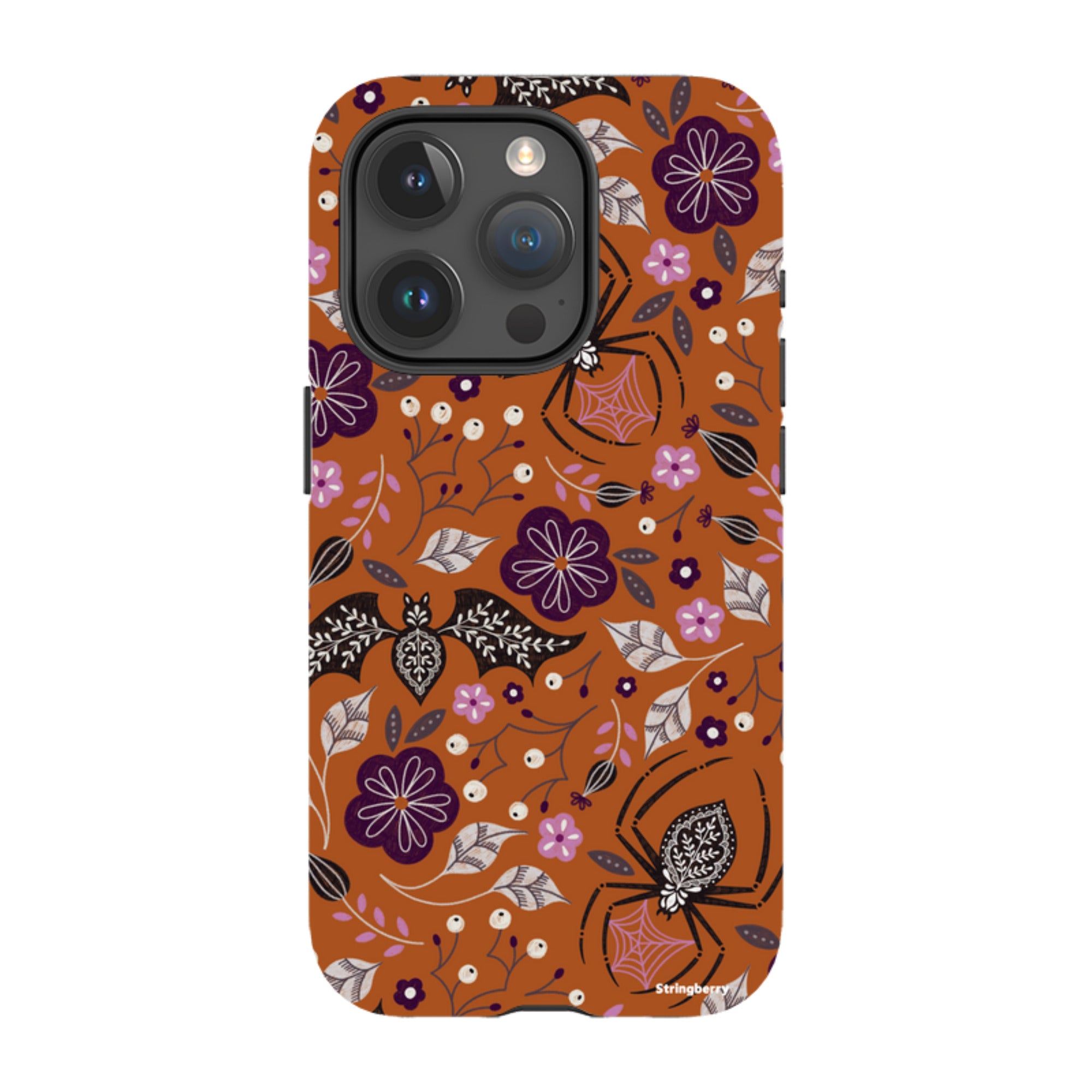 iPhone MagSafe Tough Case -  Spider Bat Pattern Orange By Jenny Zemanek