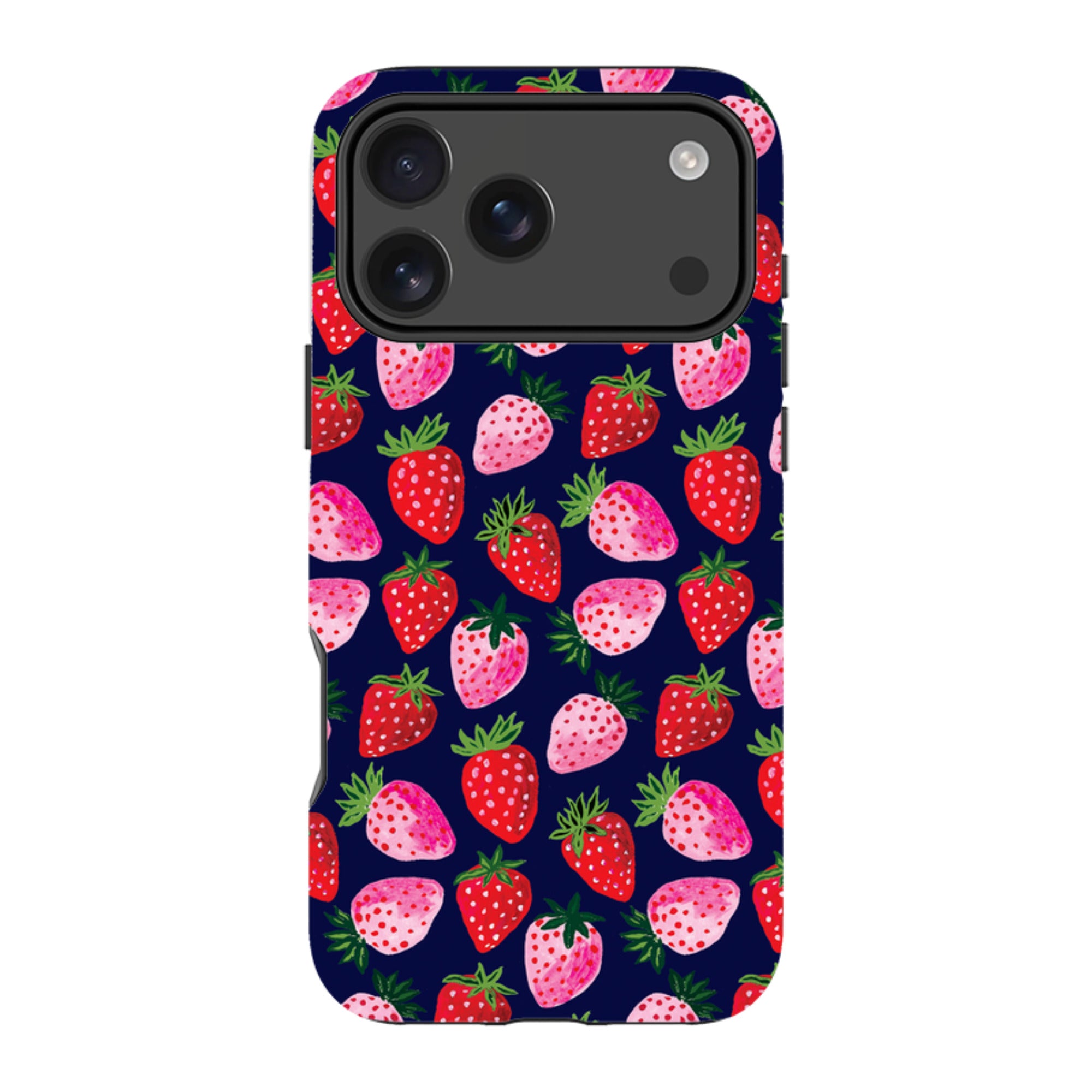 iPhone MagSafe Tough Case - Strawberry Scatter Navy By Emma Frances Grant