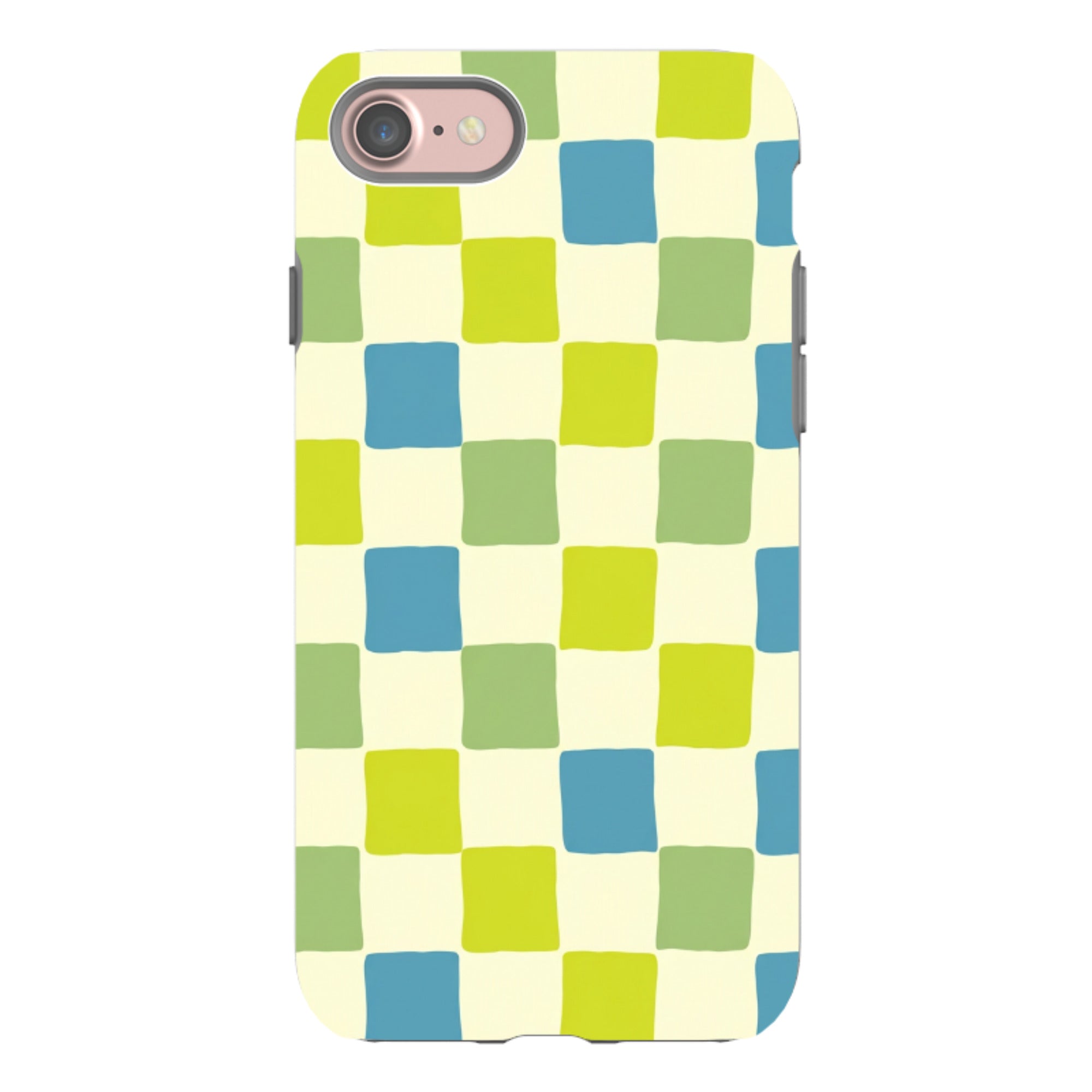 iPhone Tough Case - Lime Green & Blue Checkerboard
