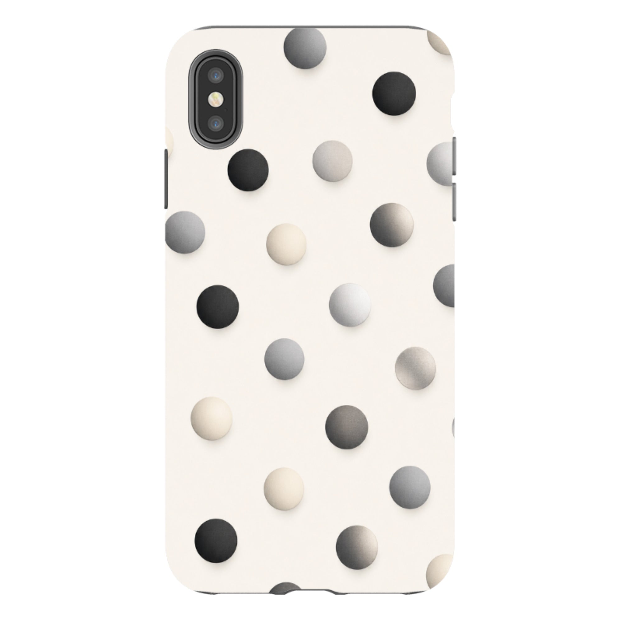 iPhone Tough Case - Cream & Grey Polka Dot