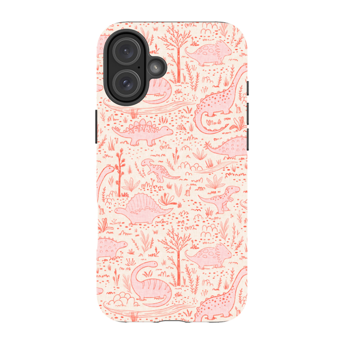 iPhone Tough Case - Dinosaur line Red and Pink By Katherine Quinn