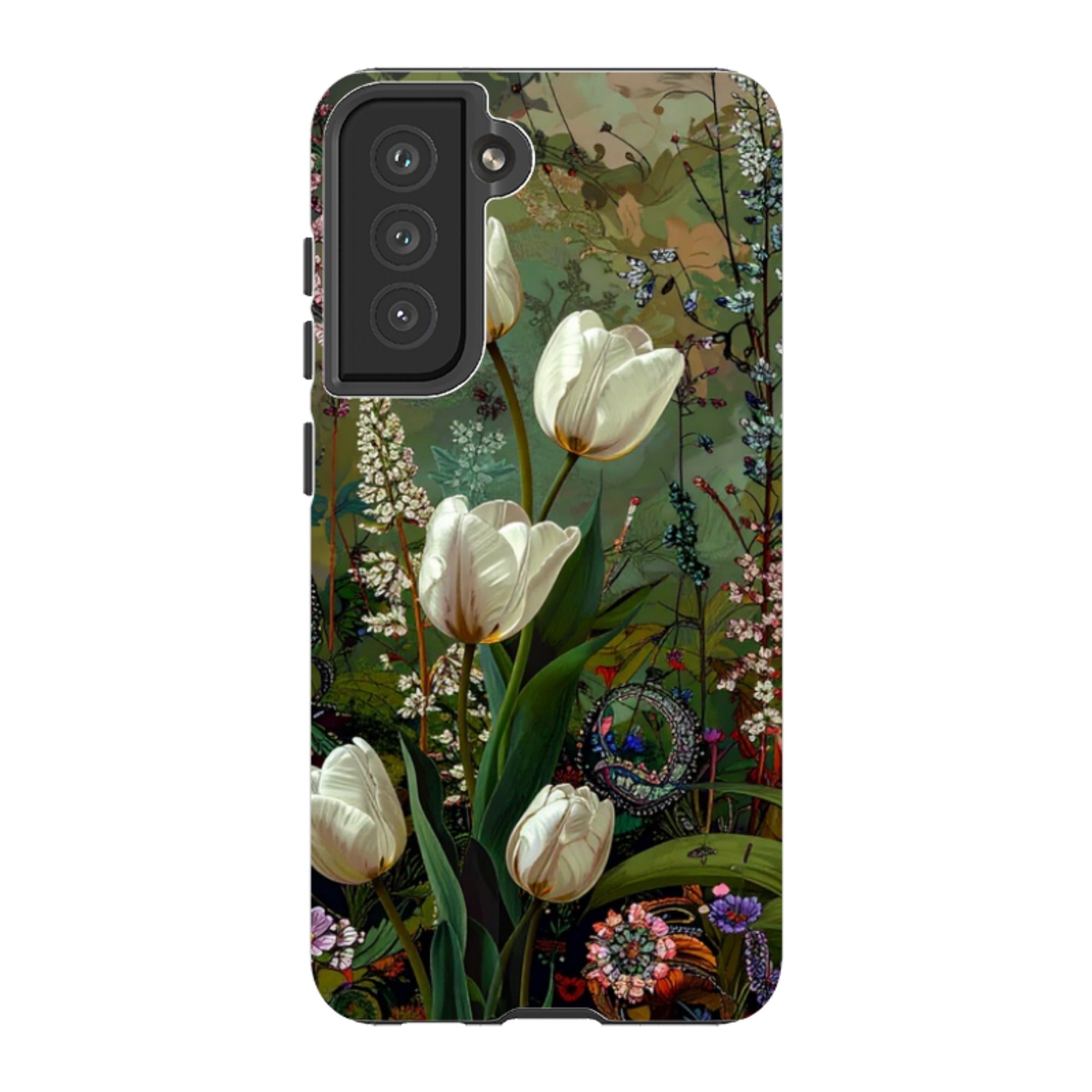 Samsung Tough Case - Green Vyne white Tulips